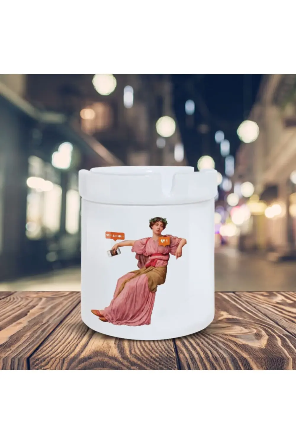 Beyaz Kalbi Kırık Kadın Küllük Dijital Sanat Baskılı Kül Tablası