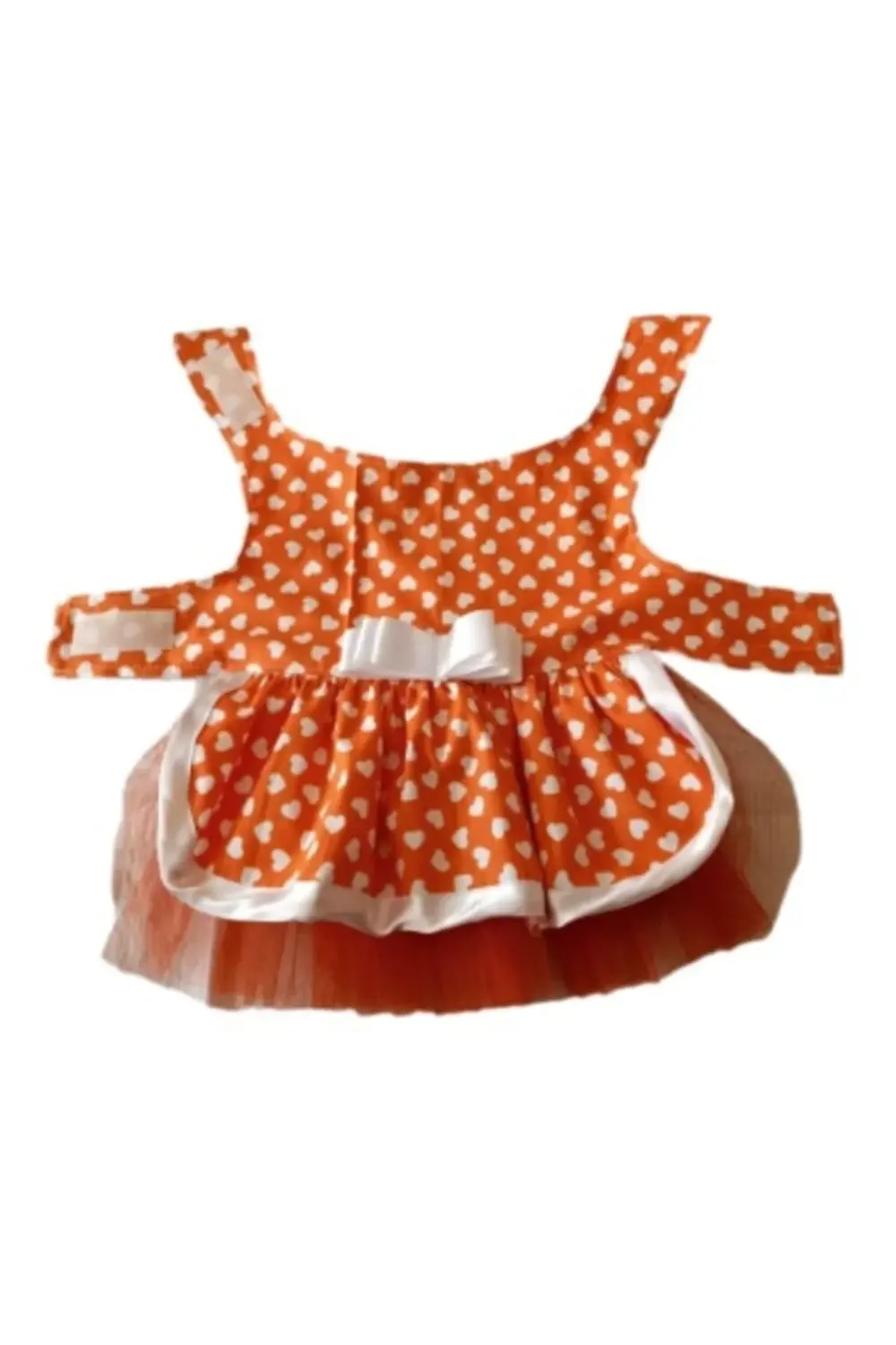 Beyaz Kalp Desenli Fiyonklu Turuncu Kedi Köpek Kıyafeti Elbisesi