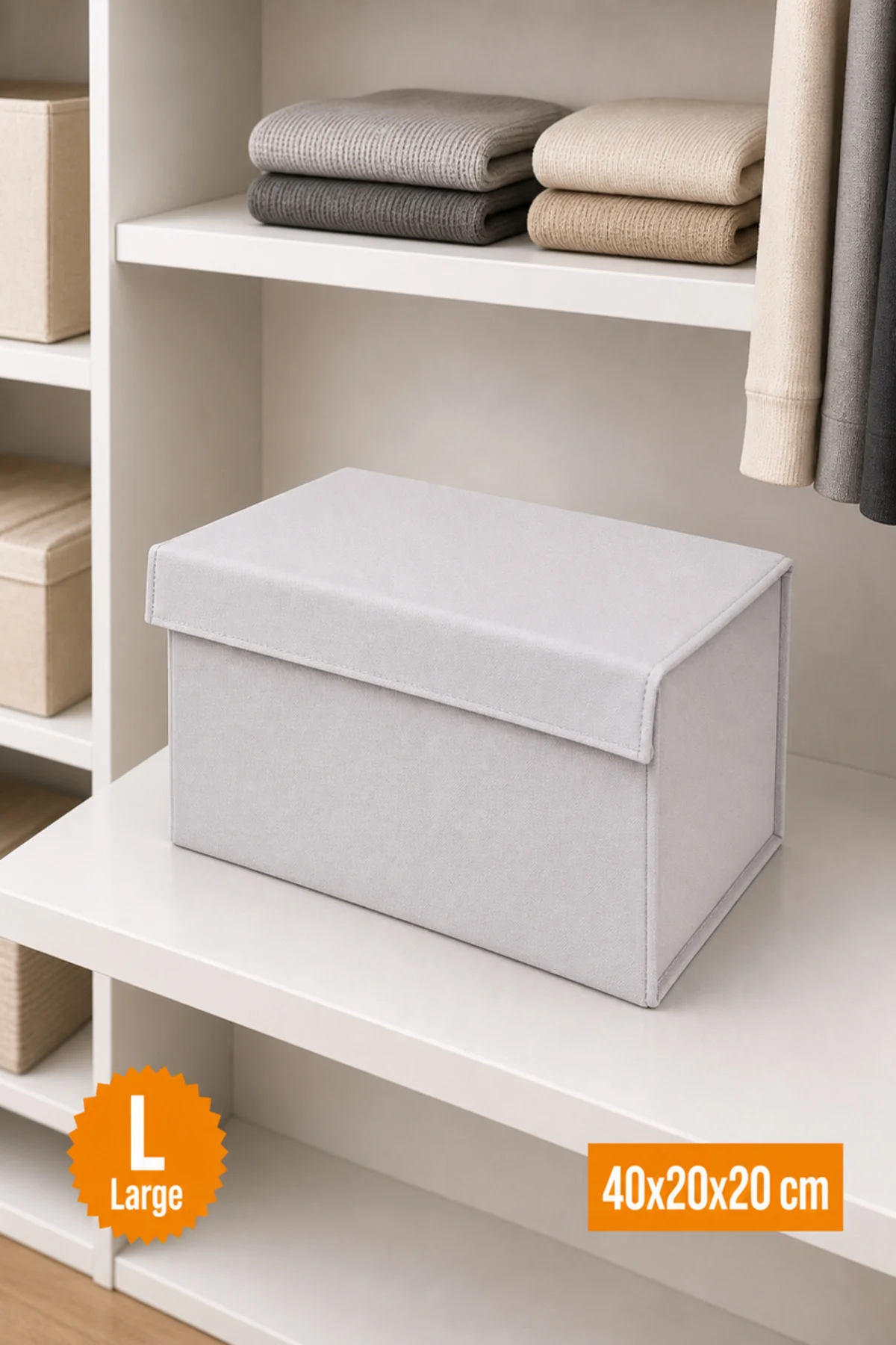 Beyaz Kapaklı Dolap İçi Düzenleyici, Katlanabilir Kıyafet Saklama Kutusu, Raf Düzenleyici Organizer Large 40x20x20cm Beyaz Kapaklı Dolap İçi Düzenleyici, Katlanabilir Kıyafet Saklama Kutusu, Raf Düzenleyici Organizer Large 40x20x20cm