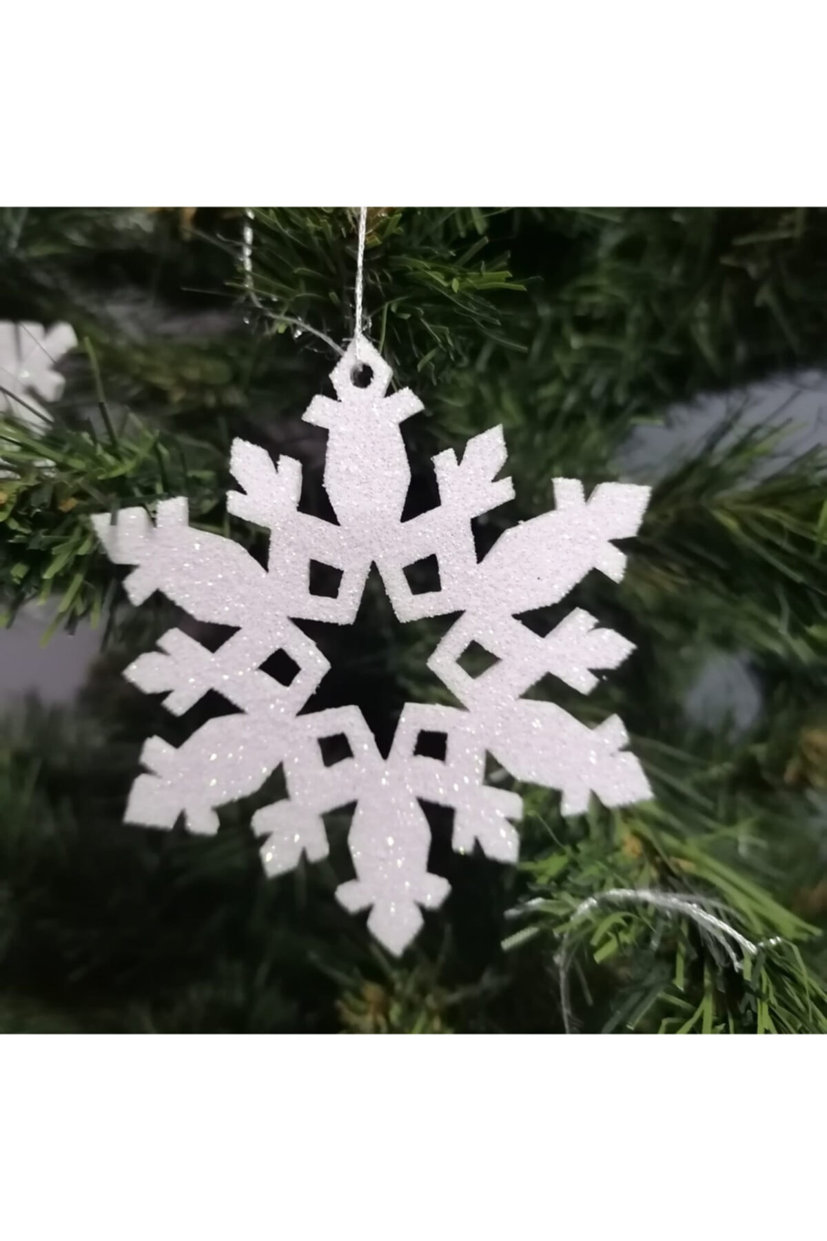 Leylaser Beyaz Kar Tanesi Simli Ağaç Süsü 8X8cm 12Li