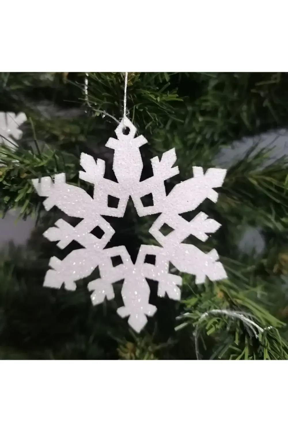 Beyaz Kar Tanesi Simli Ağaç Süsü 8x8cm 12li