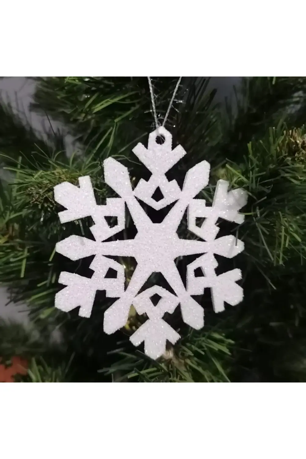 Beyaz Kar Tanesi Simli Ağaç Süsü 8x8cm 12li