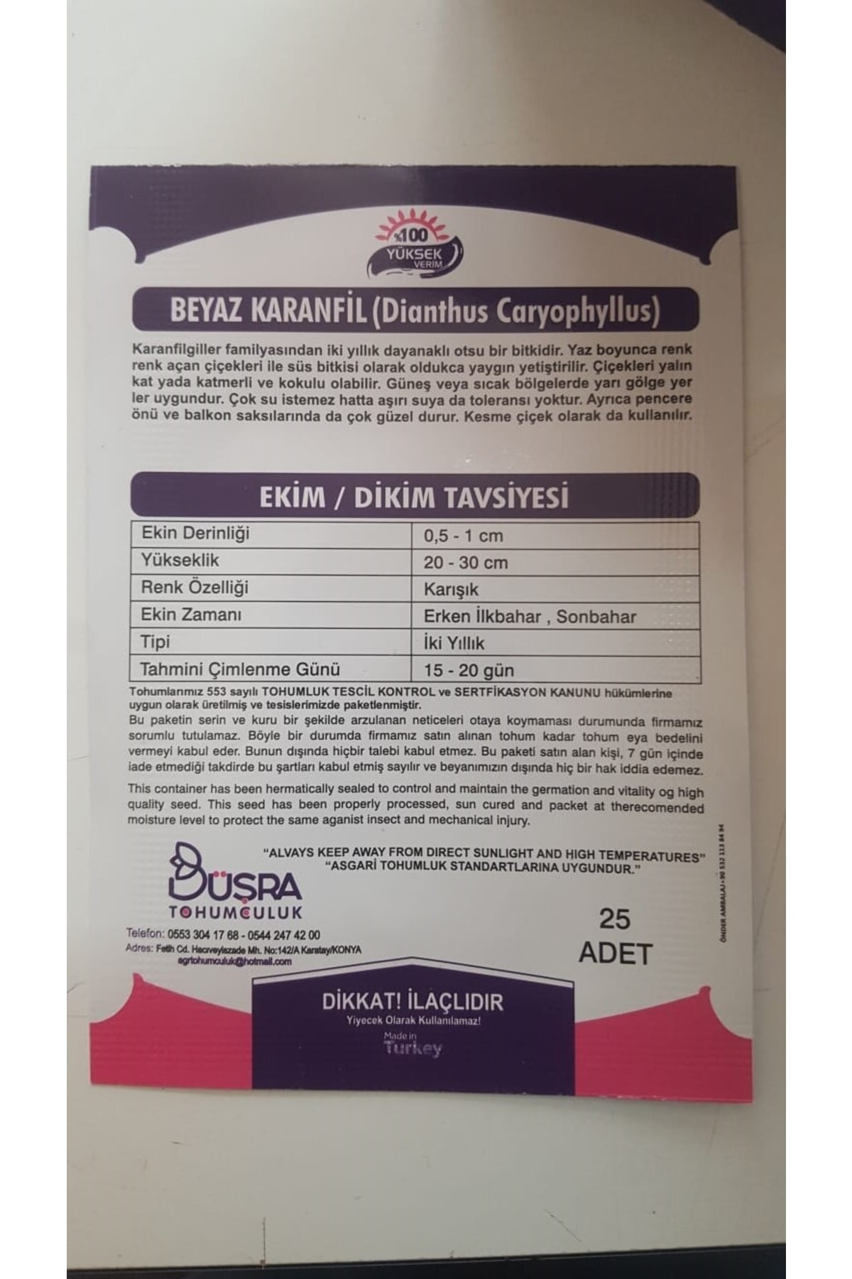 Beyaz Karanfil Çiçek Tohumu %100 Verimli