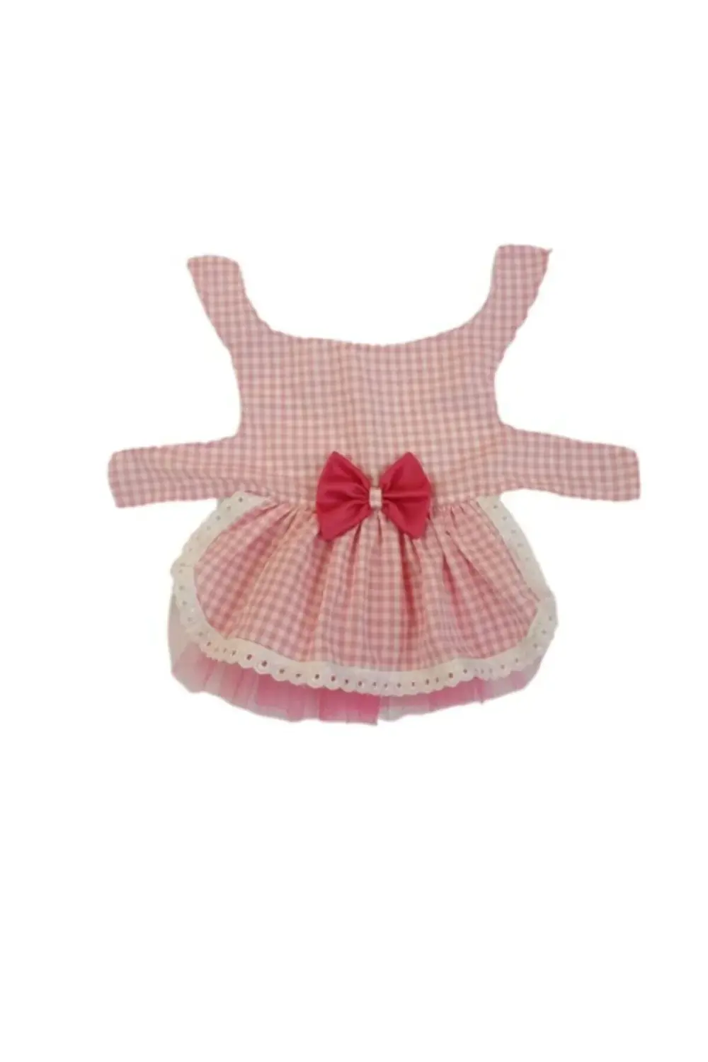 Beyaz Kareli Pembe Dişi Kedi Köpek Kıyafeti Elbisesi