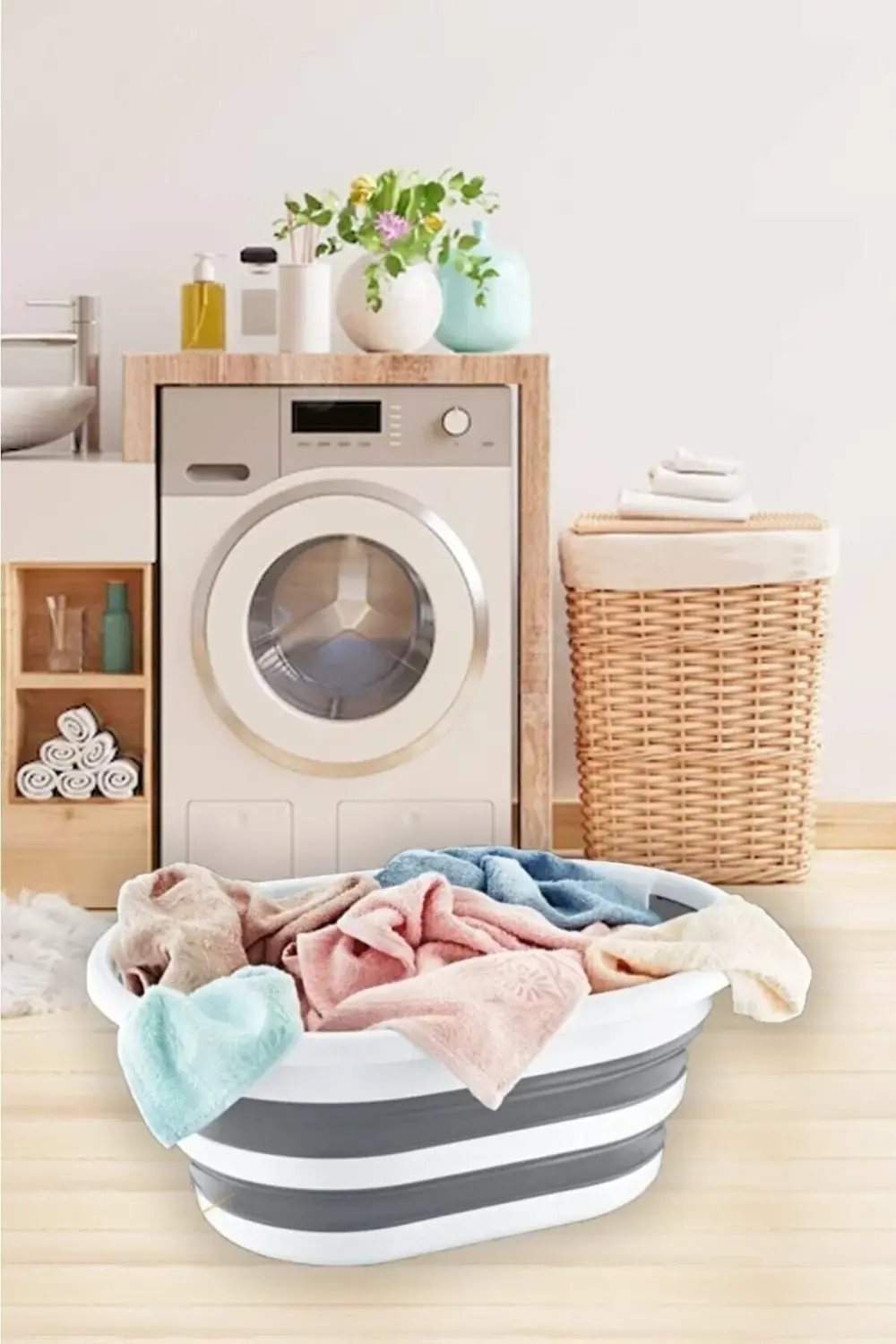 Beyaz Katlanır Çamaşır Sepeti 18 Lt Çamaşır Selesi Akardiyon 18,5