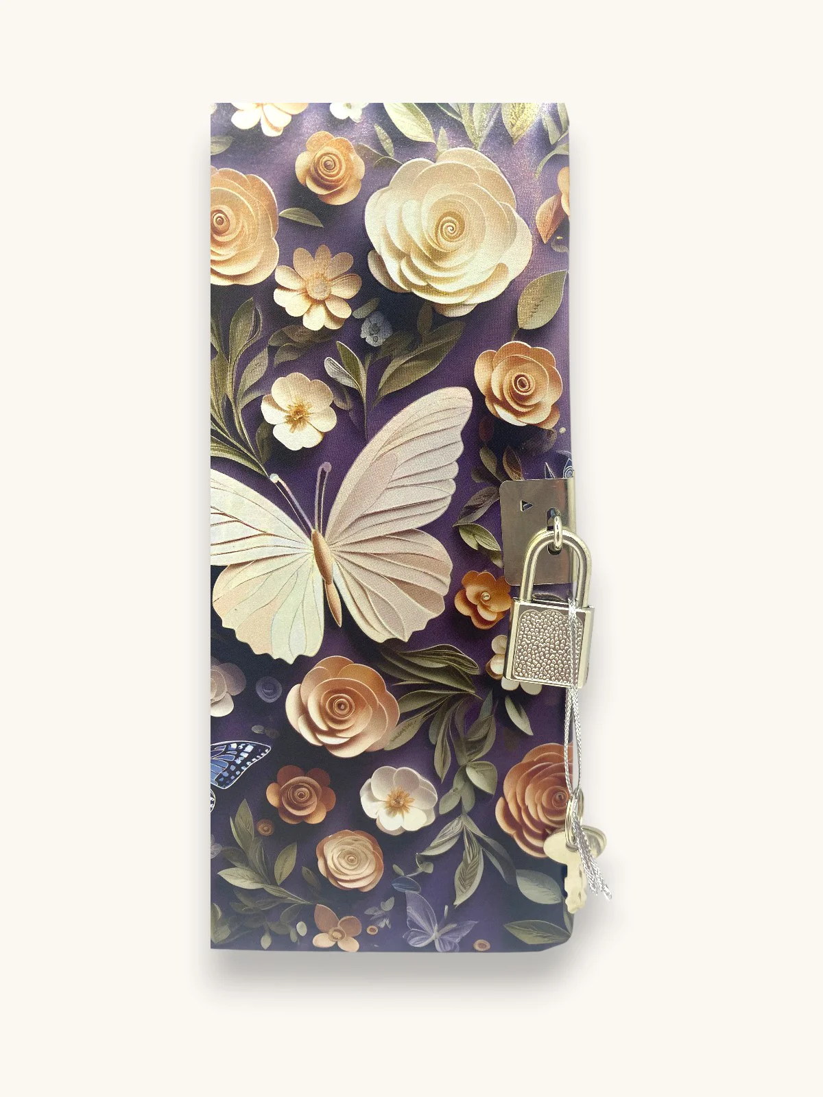 Beyaz Kelebek 3D Görünümlü Hatıra Defteri (Günlük) Kilitli Defter