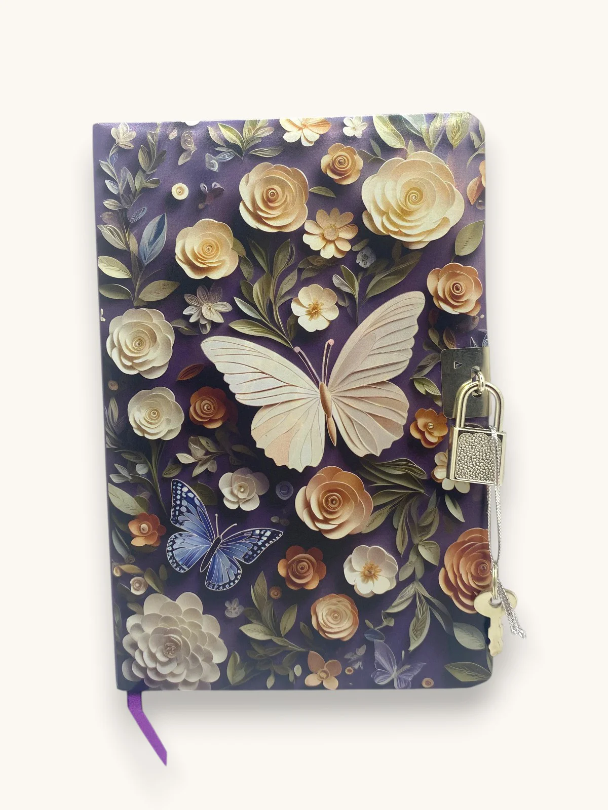 Beyaz Kelebek 3D Görünümlü Hatıra Defteri (Günlük) Kilitli Defter