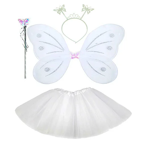 Beyaz Kelebek Kostümü 4 Parça Aksesuar Seti - Çocuk Kostümü