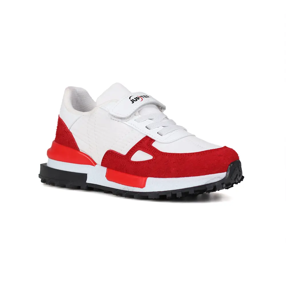 Beyaz Kırmızı Cırt Cırtlı Bağcıklı Unisex Çocuk Spor Ayakkabı - K Beyaz Kırmızı Cırt Cırtlı Bağcıklı Unisex Çocuk Spor Ayakkabı - K