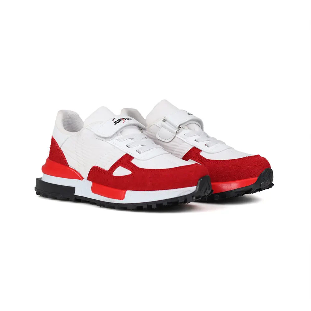 Beyaz Kırmızı Cırt Cırtlı Bağcıklı Unisex Çocuk Spor Ayakkabı - K Beyaz Kırmızı Cırt Cırtlı Bağcıklı Unisex Çocuk Spor Ayakkabı - K