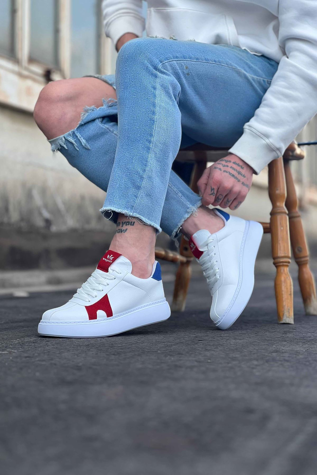 K&A Beyaz Kırmızı Erkek Casual Ayakkabı