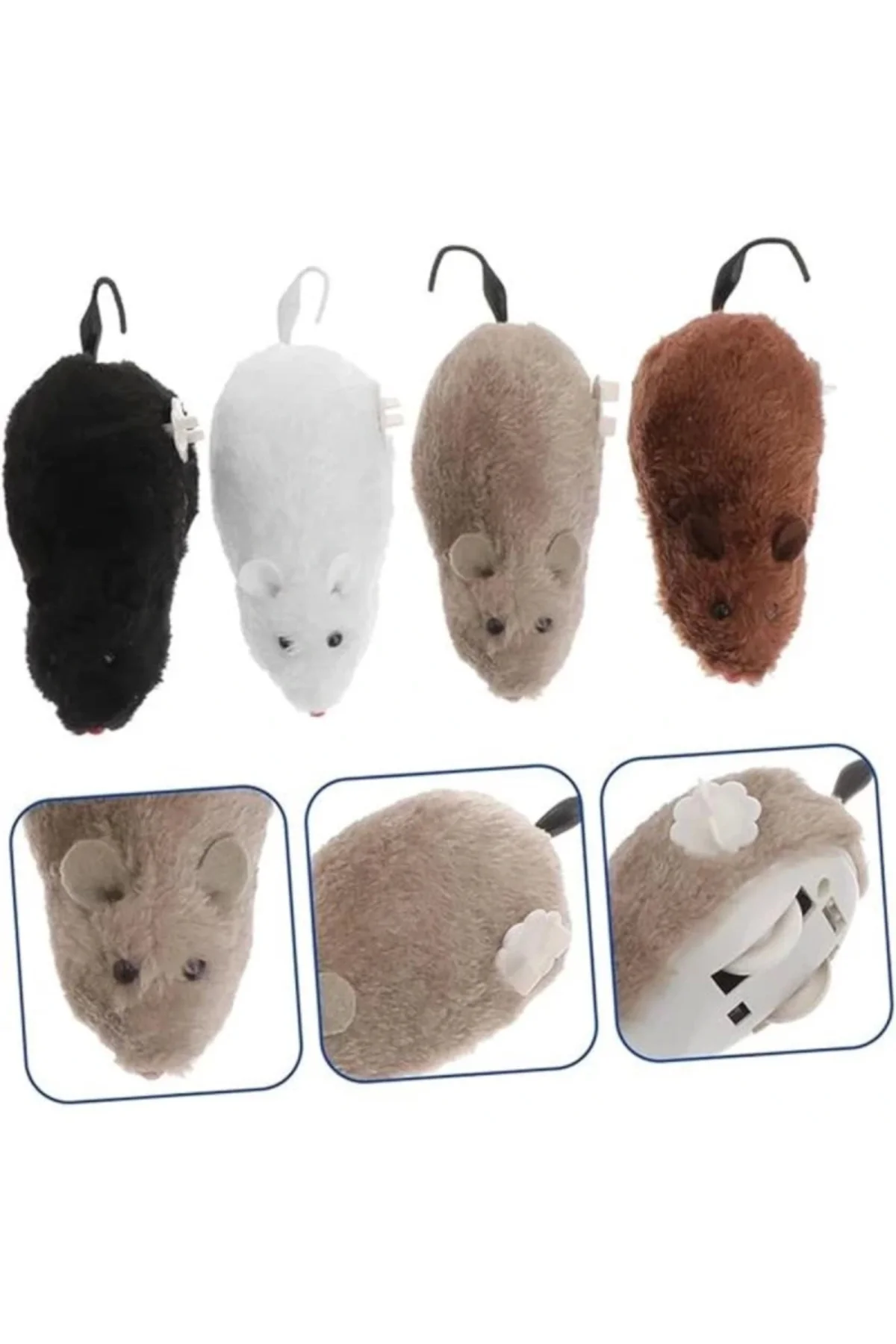 Beyaz Kurmalı Kedi Oyuncağı Hareketli Fare Şeklinde Peluş Oyuncak