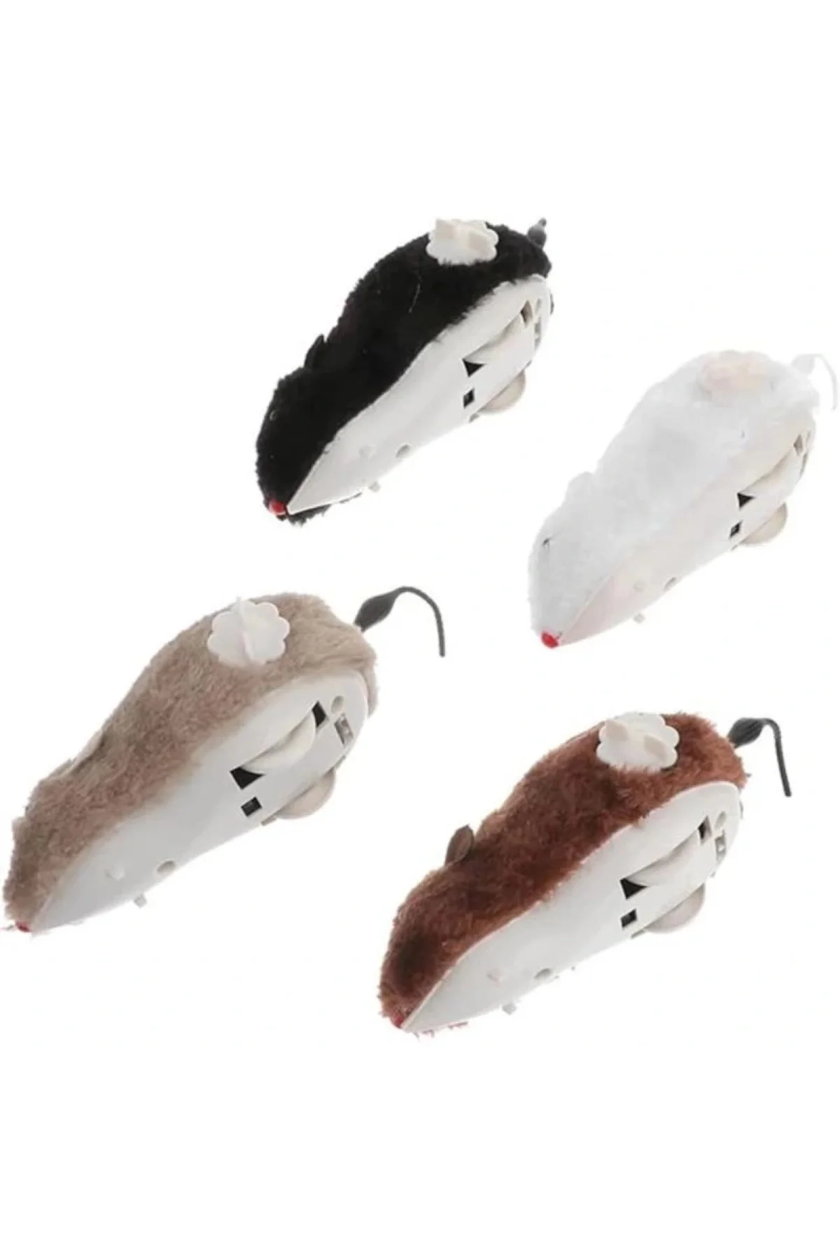 Beyaz Kurmalı Kedi Oyuncağı Hareketli Fare Şeklinde Peluş Oyuncak