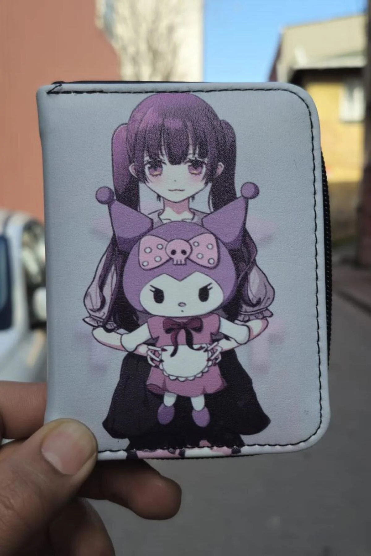 Beyaz Kuromi with Anime Girl Kısa Cüzdan