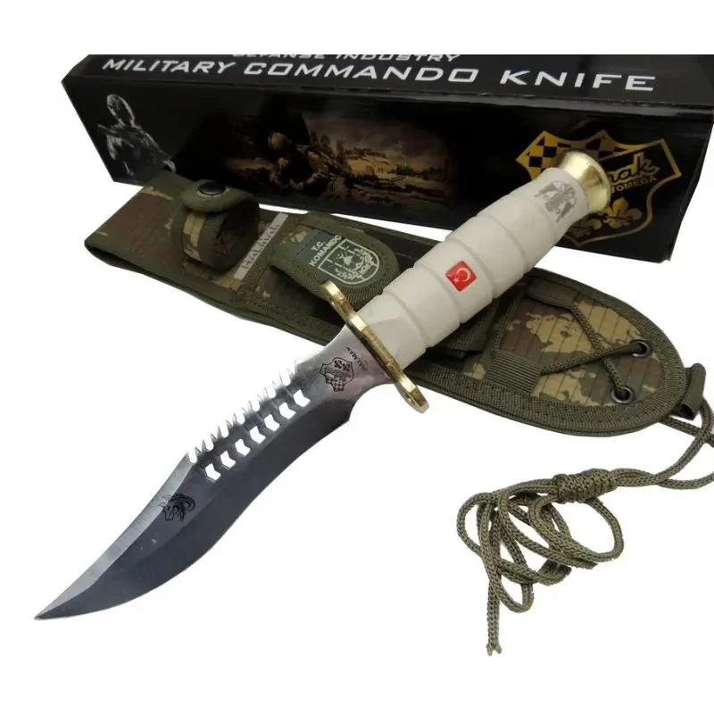 Beyaz Kurt Tırtıklı Komando Bıçağı 30 Cm - Kamuflaj Kılıflı Outdoor Bıçak Fiyatı, Yorumları ve Özellikleri