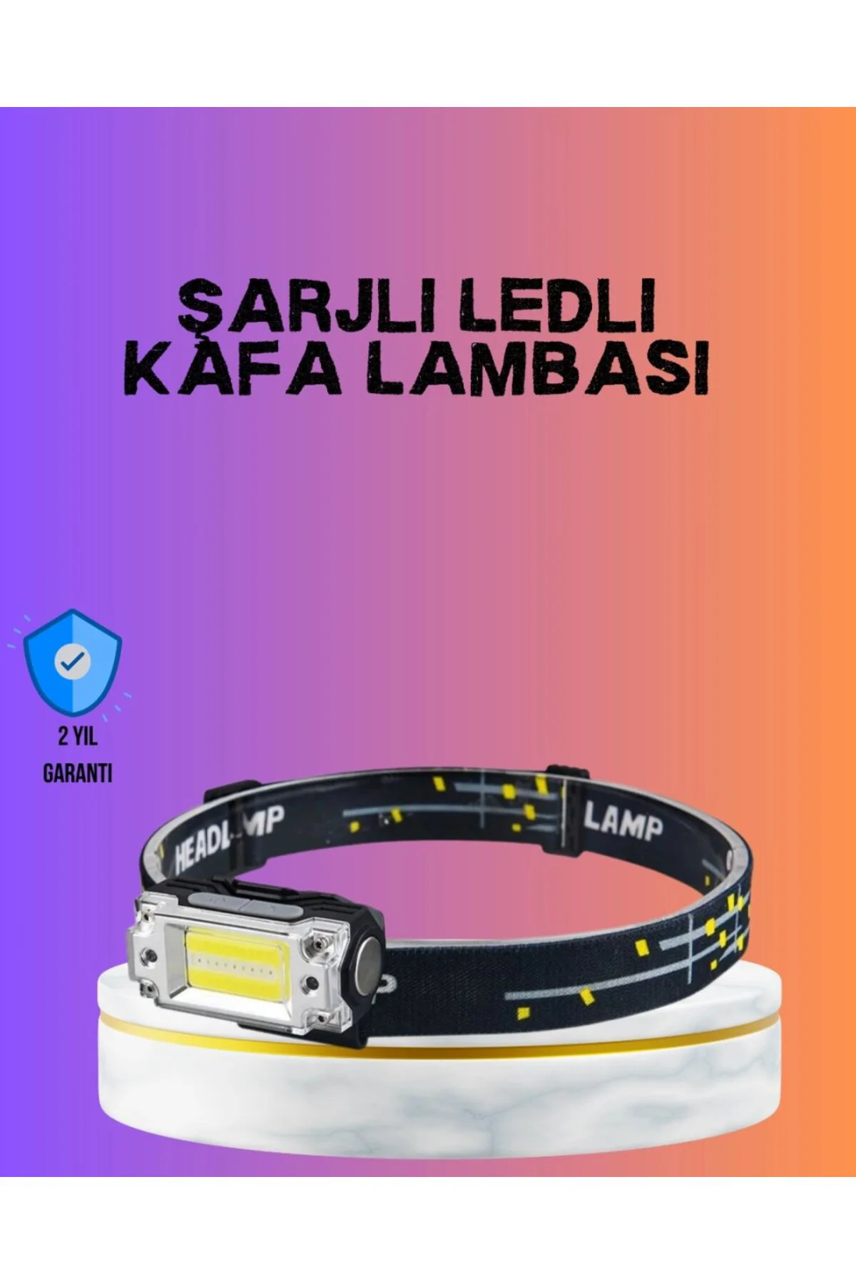 Beyaz Led Işık Sensörlü Kafa Lambası Lityum Batarya Led El Fenerli Şarjlı