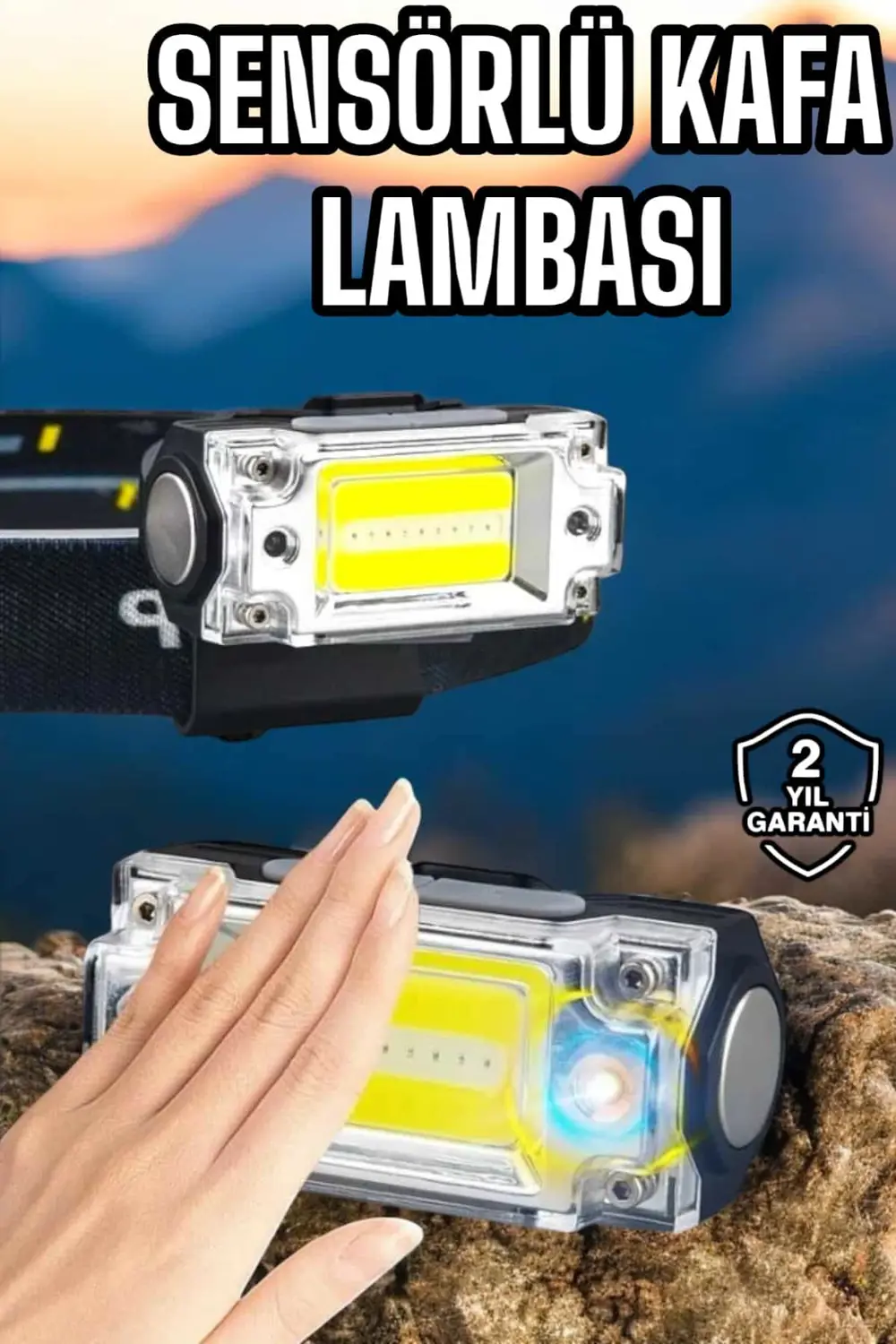 Beyaz Led Işık Sensörlü Kafa Lambası Lityum Batarya Led El Fenerl