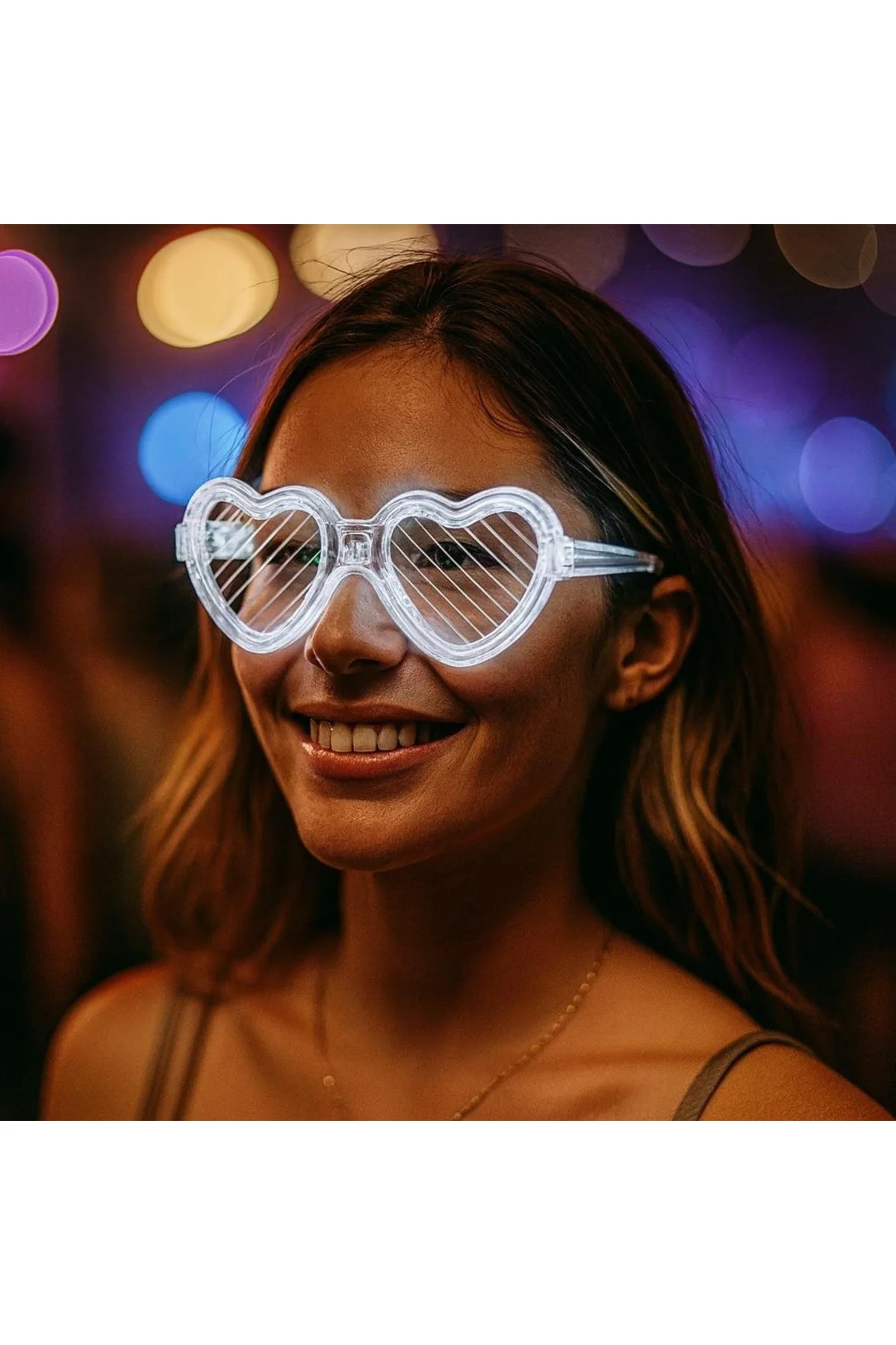 Beyaz LED Işıklı Kalp Gözlük – 3 Modlu Parti & Glow Gözlüğü Beyaz LED Işıklı Kalp Gözlük – 3 Modlu Parti & Glow Gözlüğü