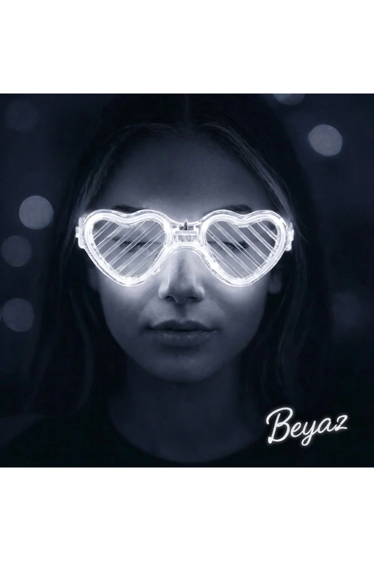 Beyaz LED Işıklı Kalp Gözlük – 3 Modlu