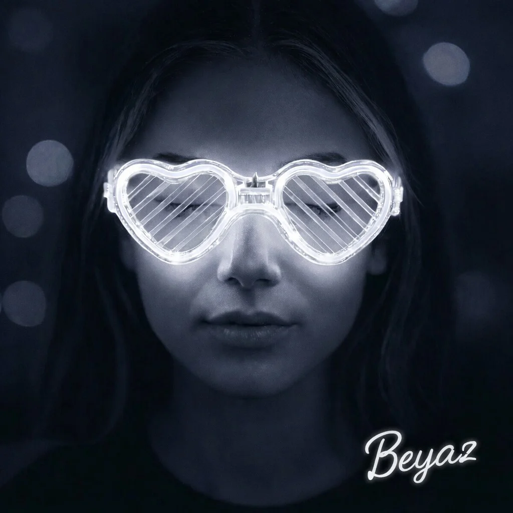 Beyaz LED Işıklı Kalp Gözlük – 3 Modlu Parti & Glow Aksesuarı