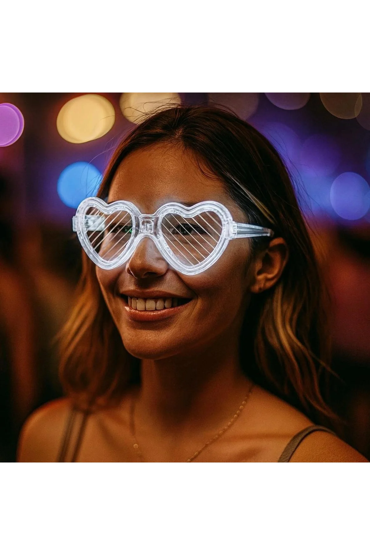 Beyaz LED Işıklı Kalp Gözlük – 3 Modlu