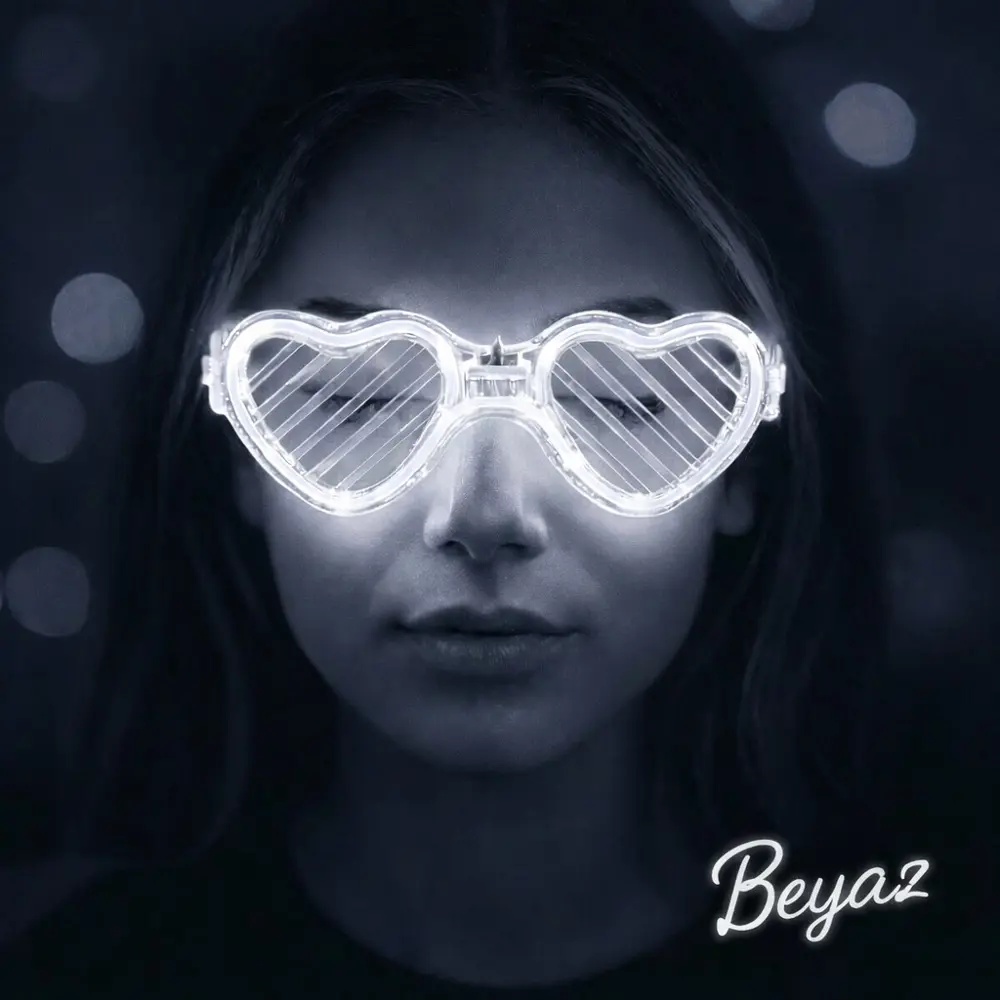 Beyaz LED Işıklı Kalp Gözlük – 3 Modlu Parti &amp;