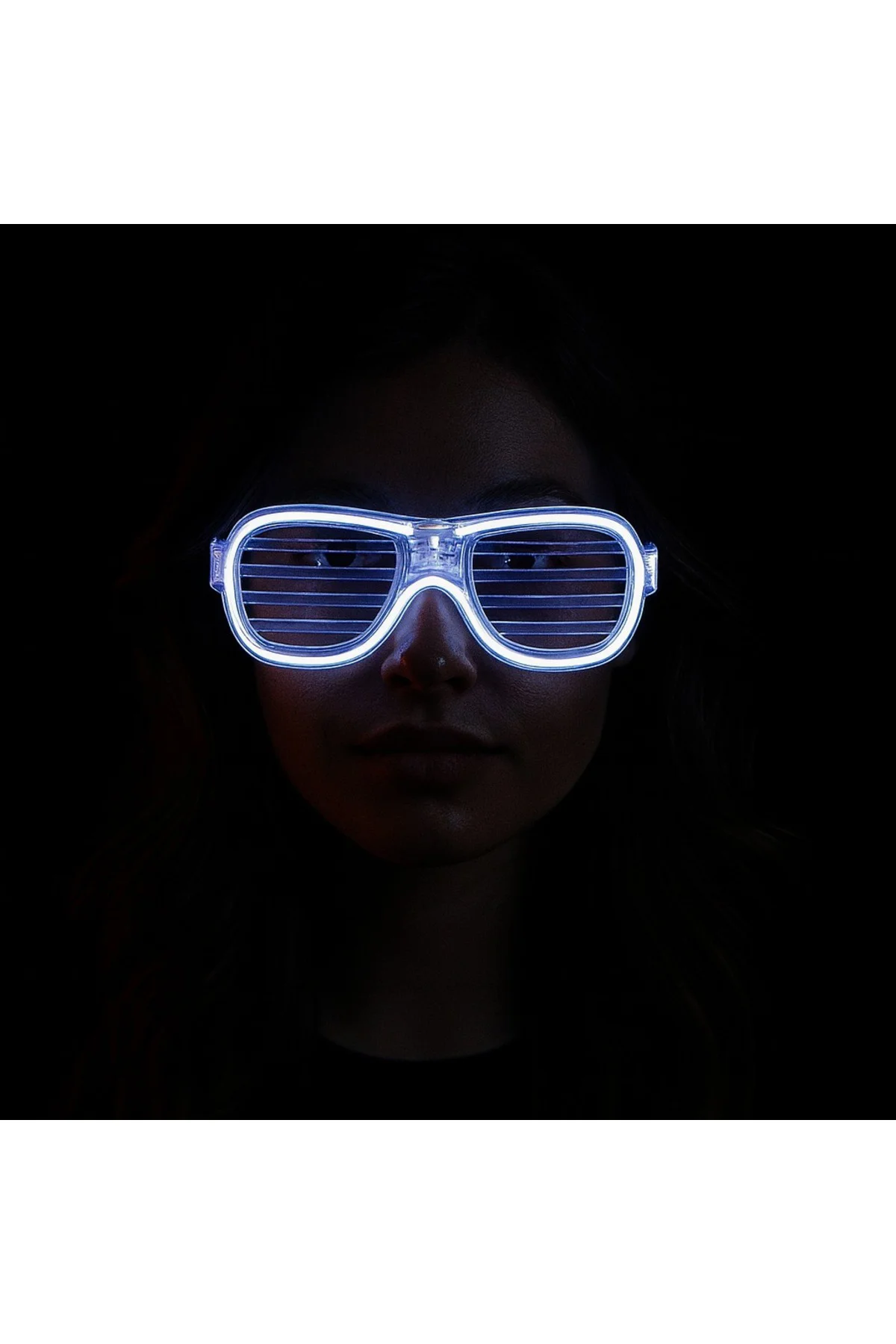 Beyaz Led Işıklı Parti Gözlüğü - Neon Glow Şerit Gözlük 3 Modlu