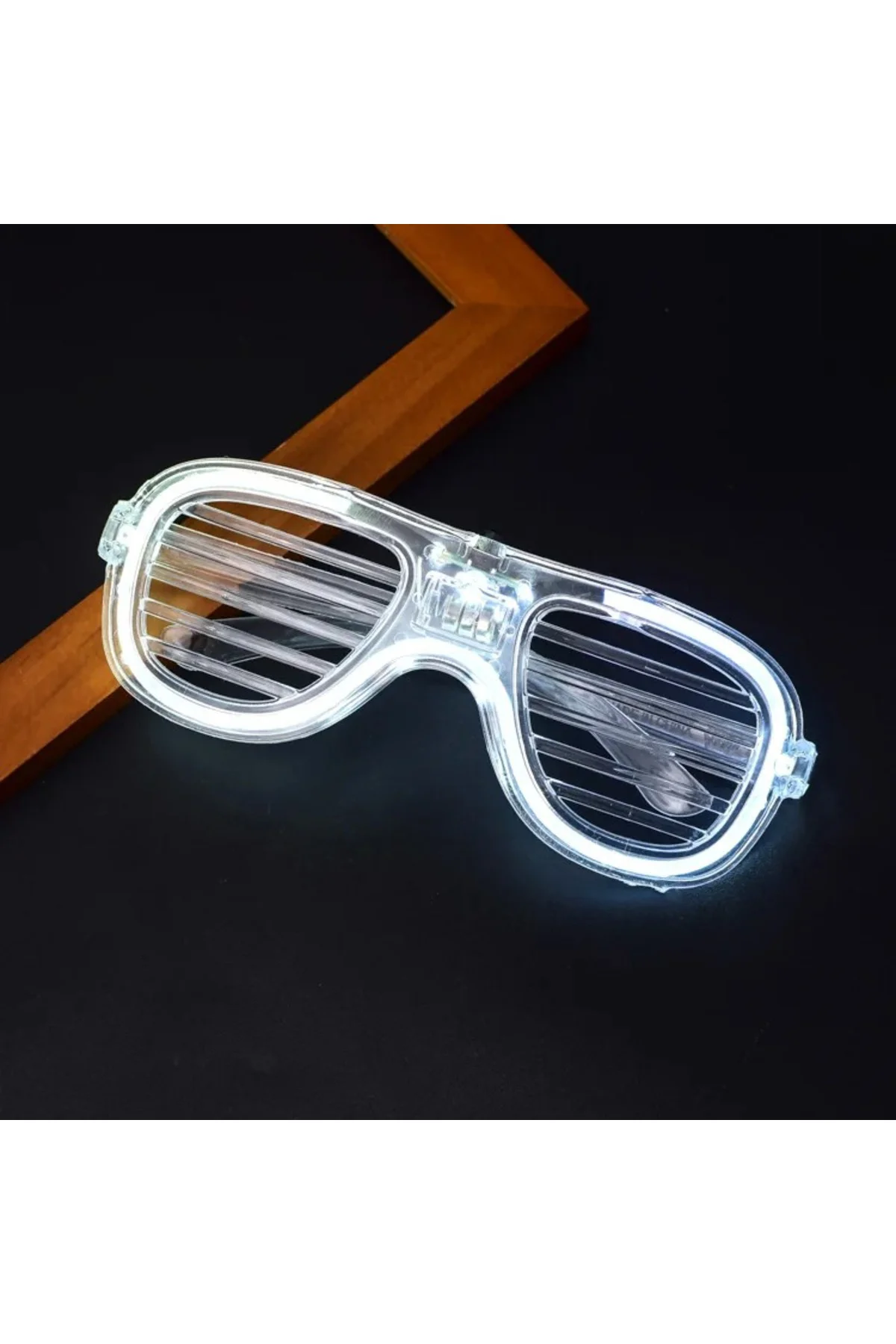 Beyaz Led Işıklı Parti Gözlüğü - Neon Glow Şerit Gözlük 3 Modlu