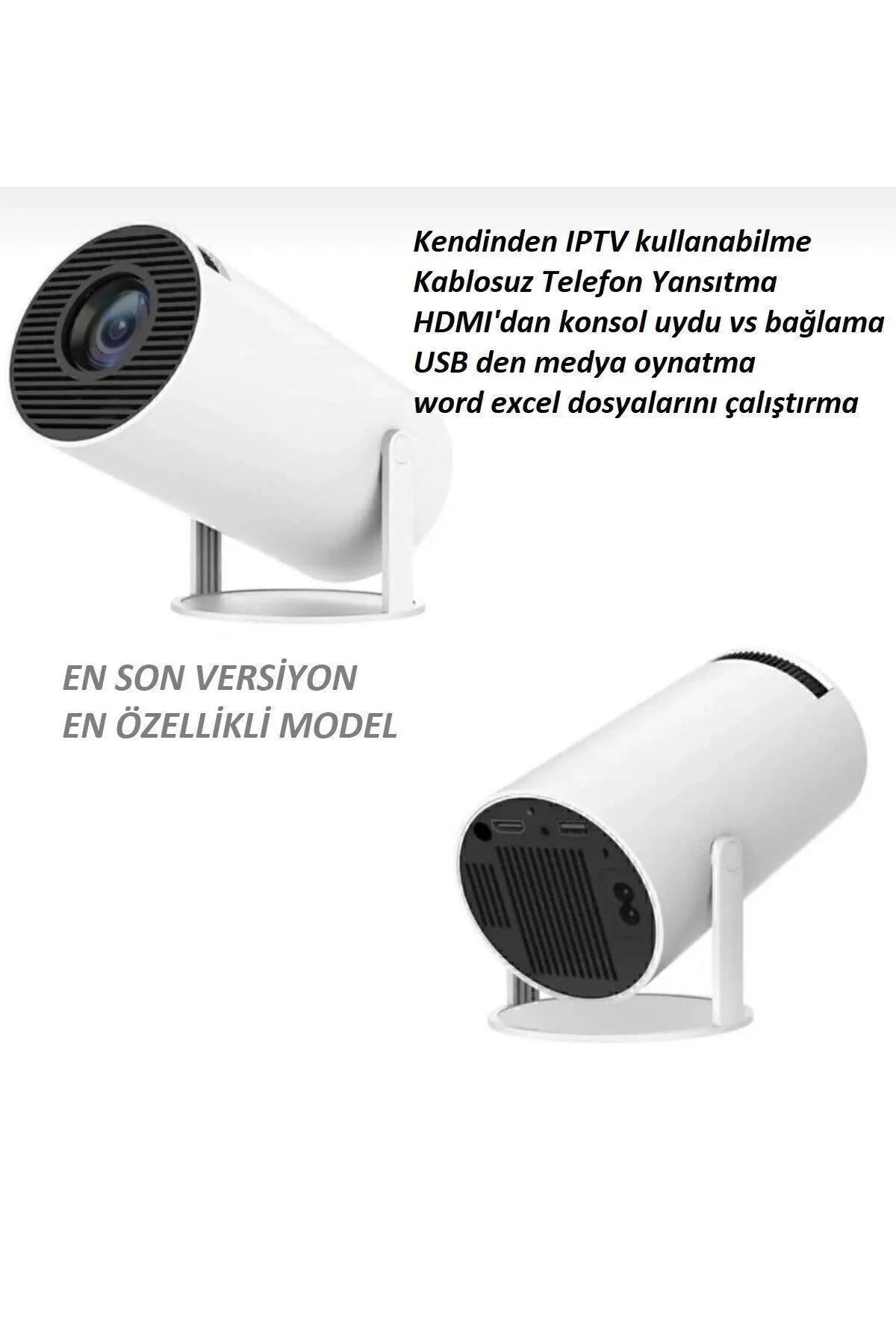 Beyaz LED projeksiyon cihazı HD çözünürlük 2000:1 kontrast 200 ansilümen wifi bluetooth