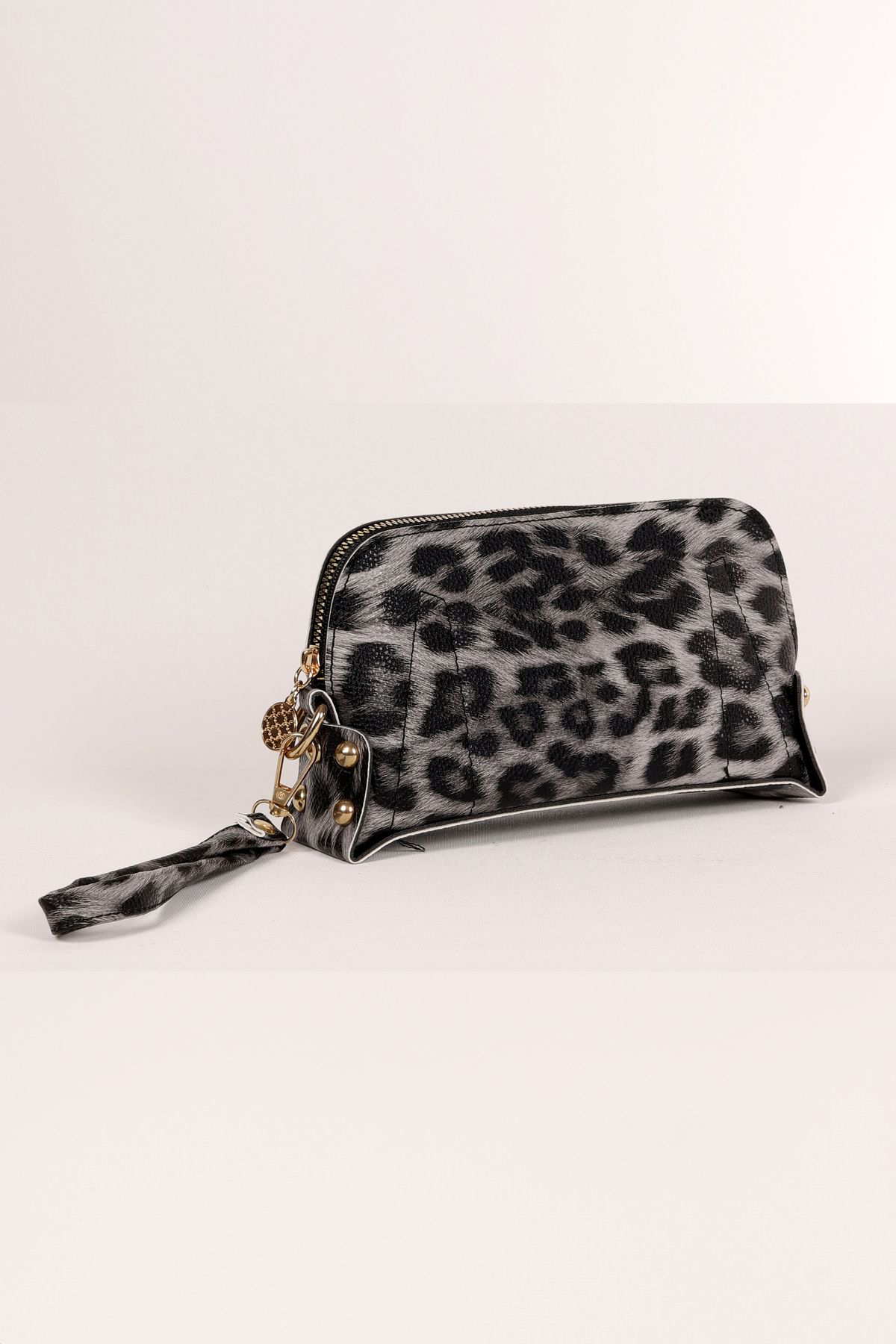 Beyaz Leopar Desenli El Çantası Seti