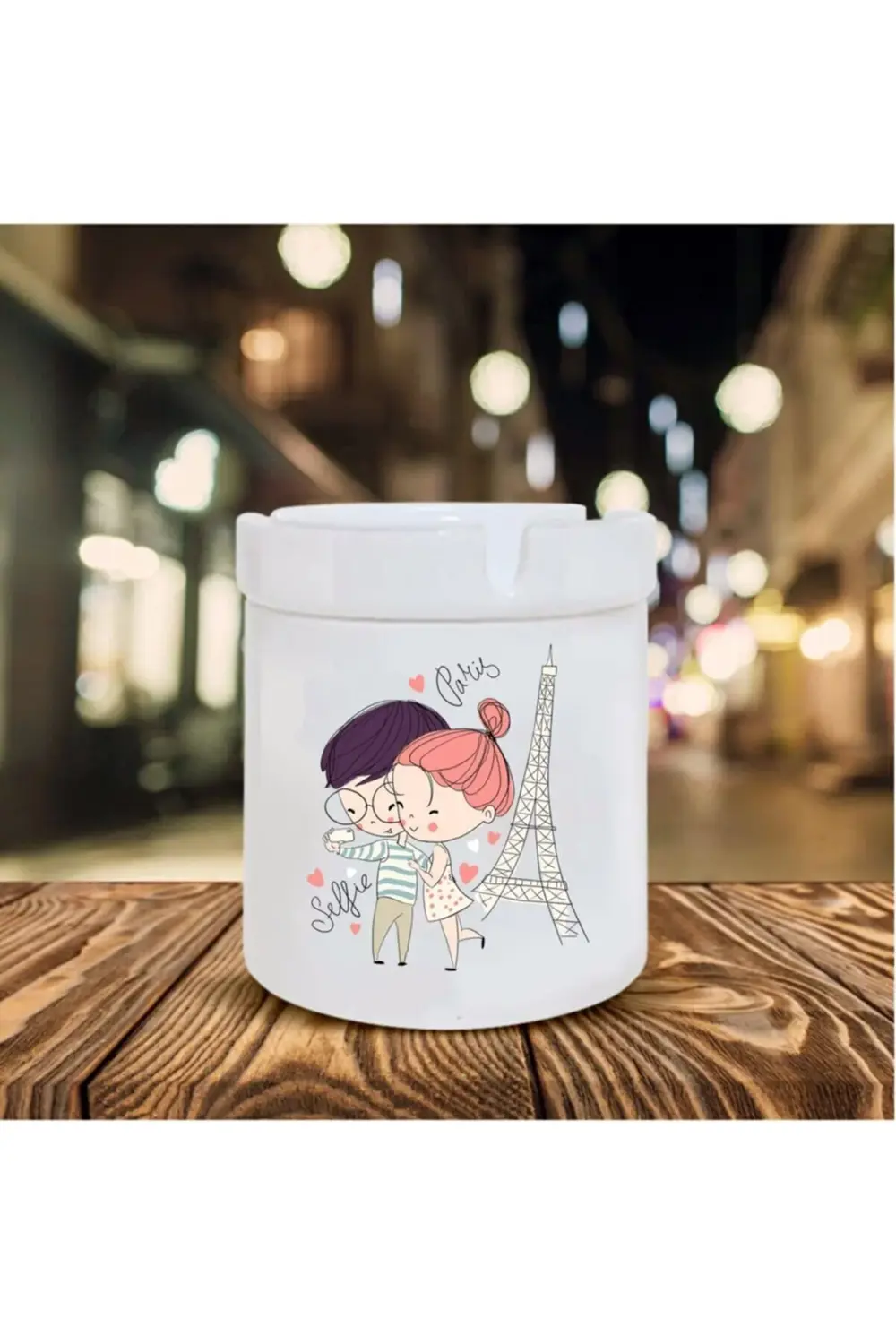 Beyaz Love In Paris Temalı Seramik Küllük