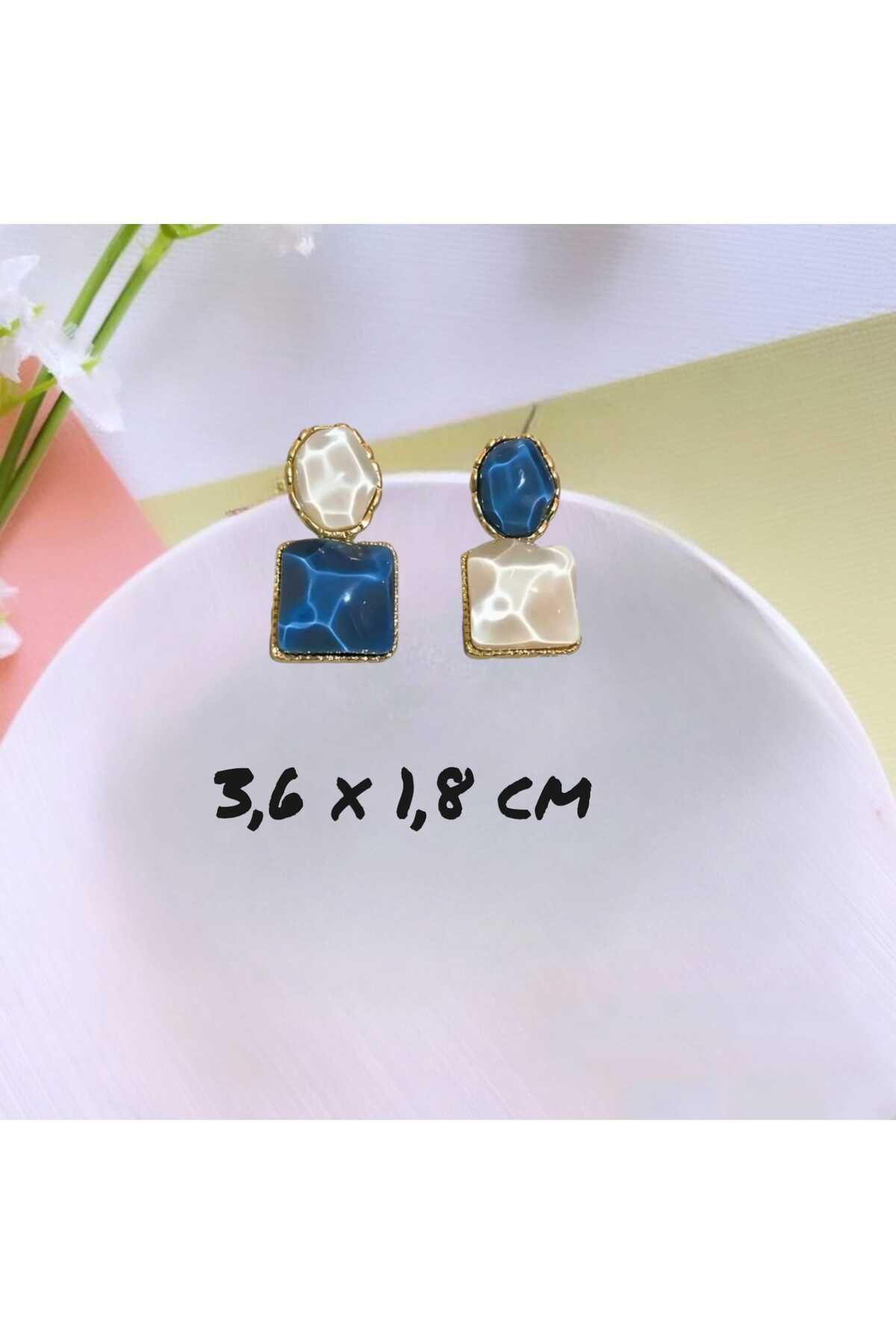 Beyaz - Mavi Küpe (kulak iğnesi malzemesi: 316 Paslanmaz Çelik