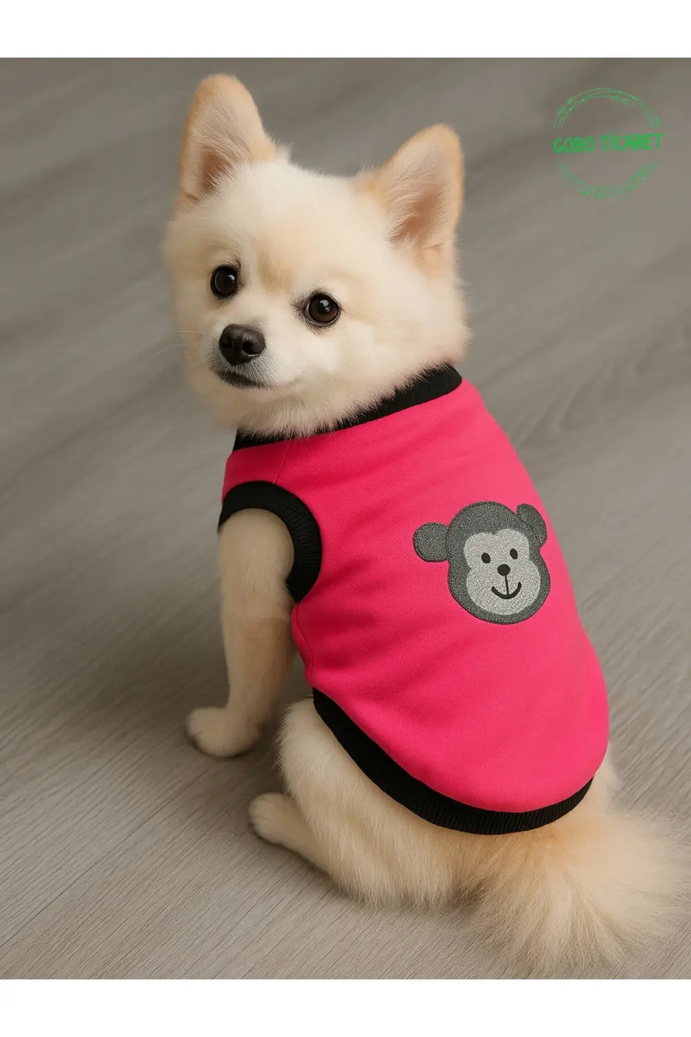 Beyaz Maymun Aplikeli Farklı Renklerde Kedi Köpek Kıyafeti Elbise