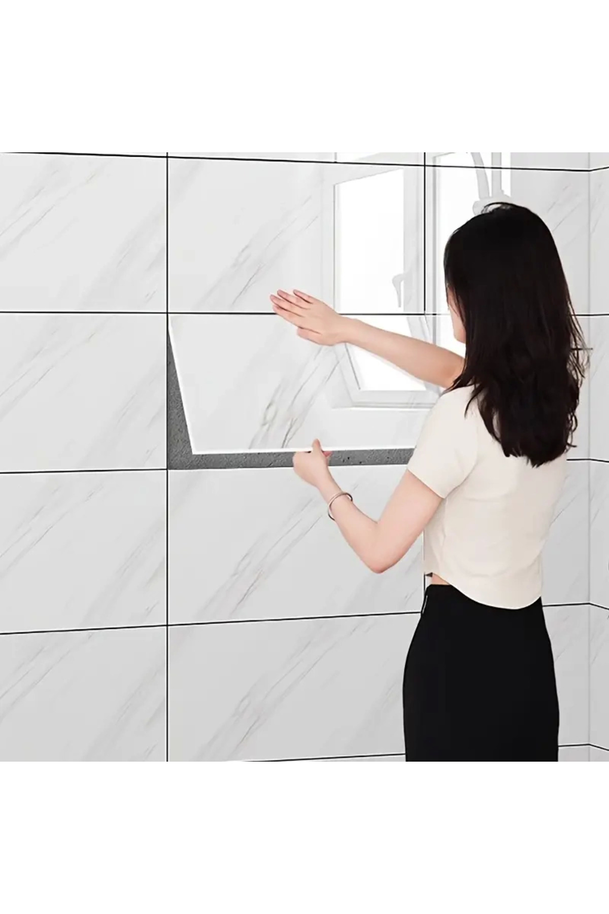 Goldhouse Beyaz Mermer Desenli Alüminyum Plastik Duvar Sticker