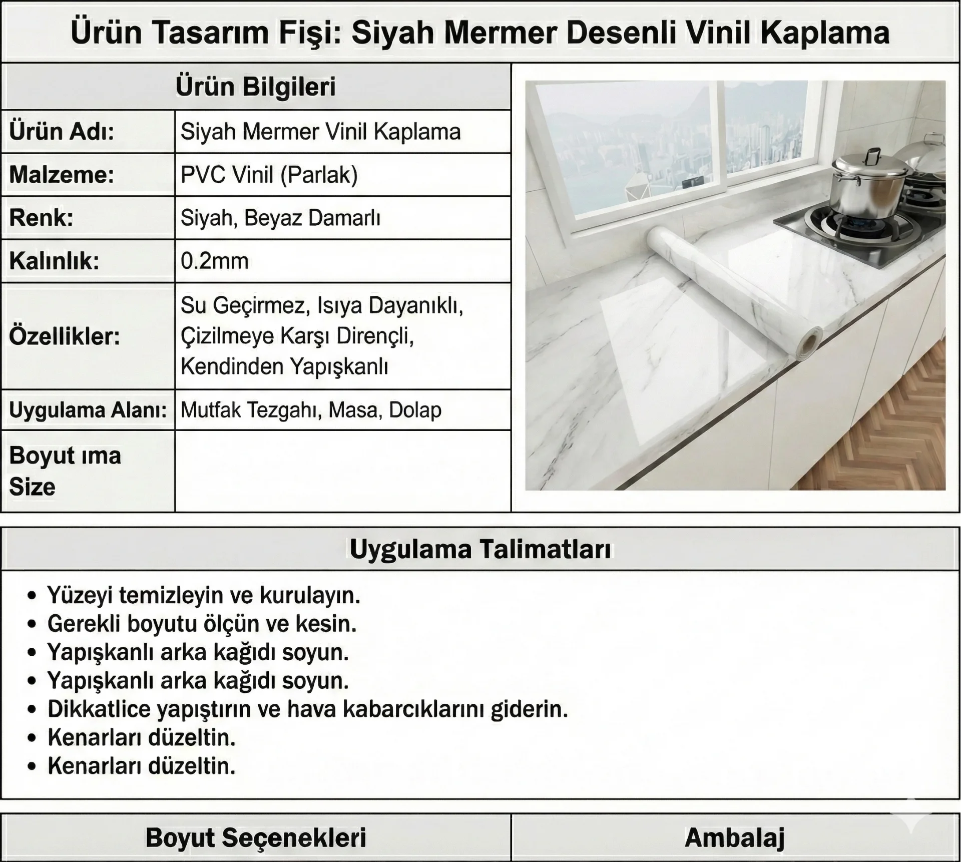 Beyaz Mermer Desenli Yapışkanlı Tezgah Folyosu (3 Mt.x 60 Cm)