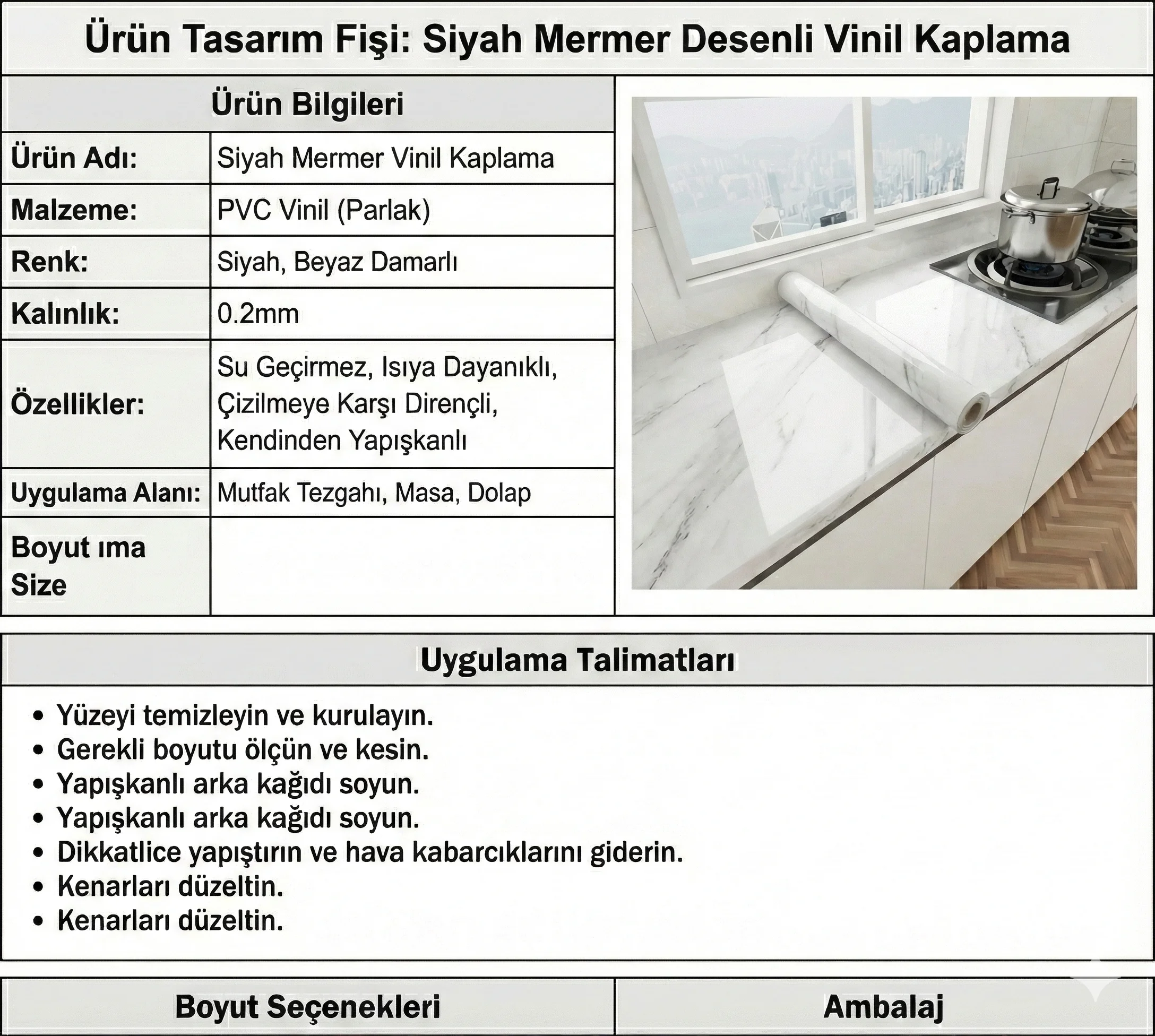 Beyaz Mermer Desenli Yapışkanlı Tezgah Folyosu (3 mt.x 60 cm)