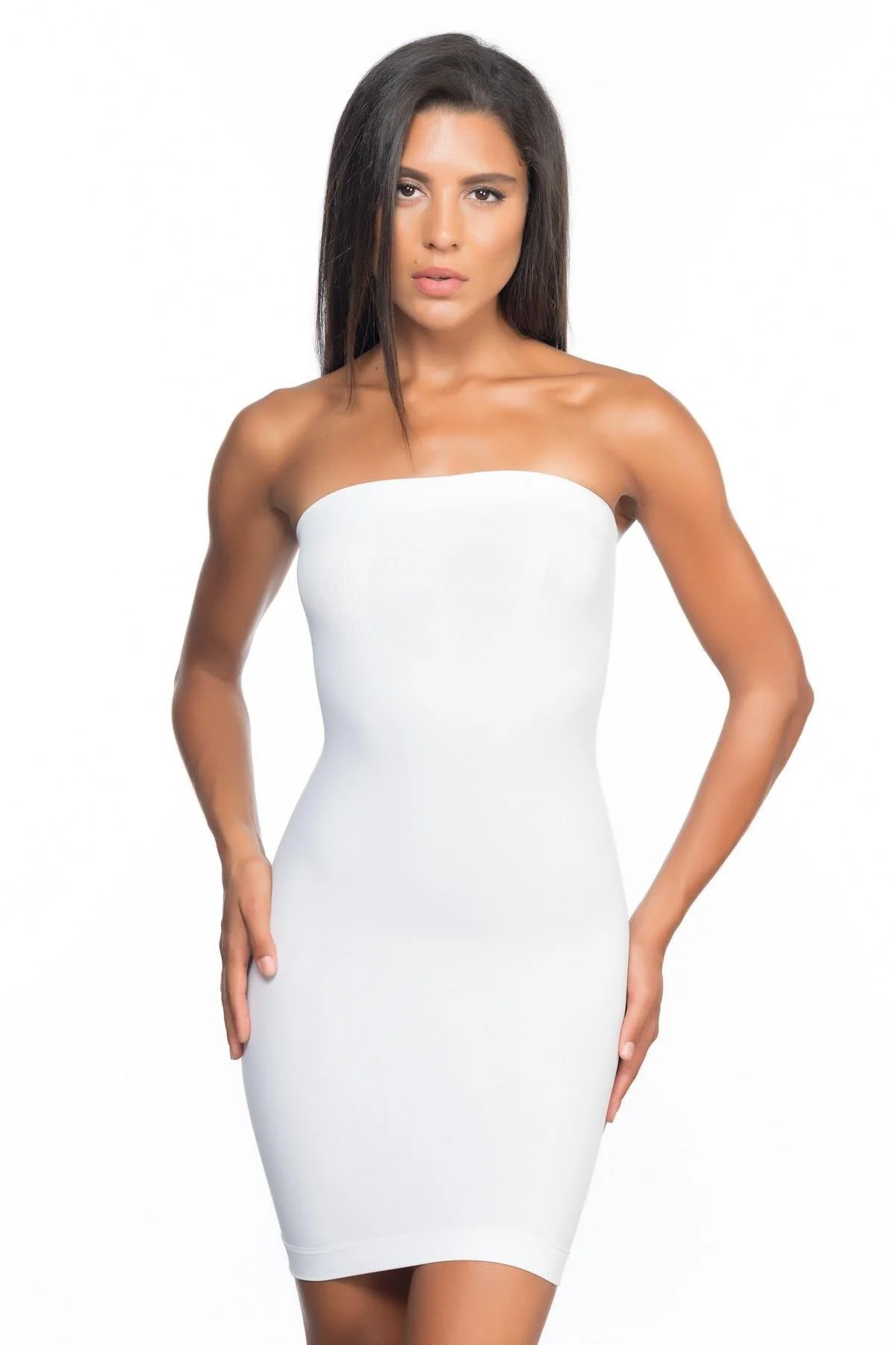 BEYAZ MI 5065 Straplez Elbise Korse