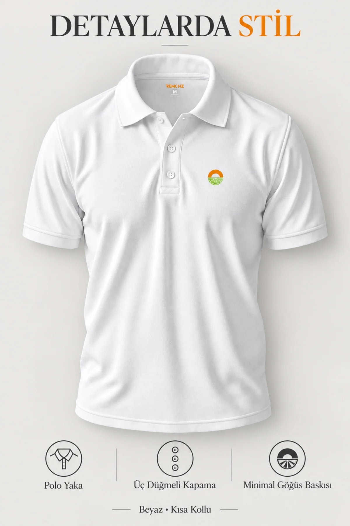 Beyaz Minimalist Logolu Polo Yaka Kısa Kollu Tişört