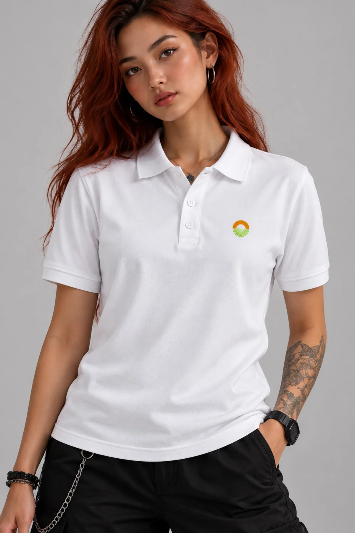 Beyaz Minimalist Logolu Polo Yaka Kısa Kollu Tişört