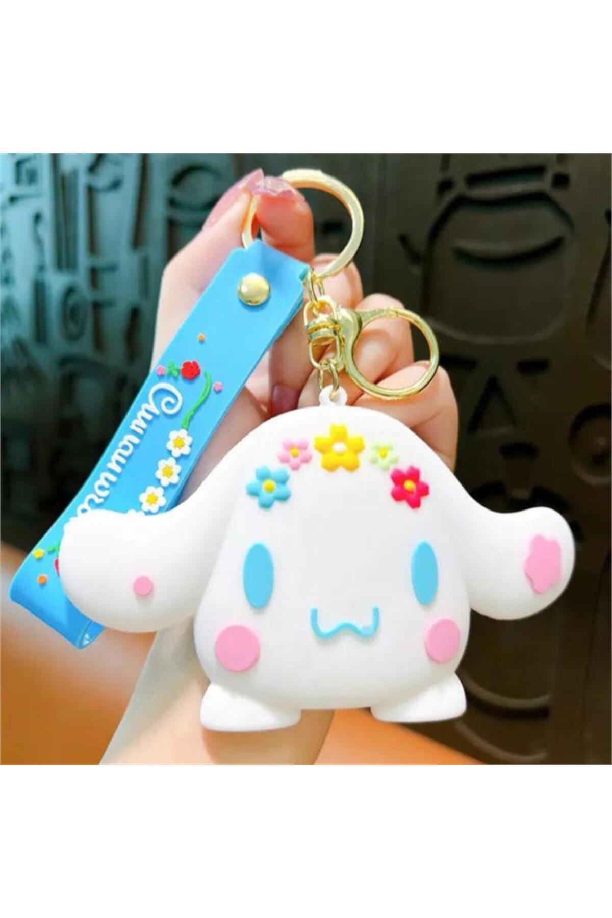 Beyaz My Melody Cinnamoroll Flowers Aynalı Anahtarlık