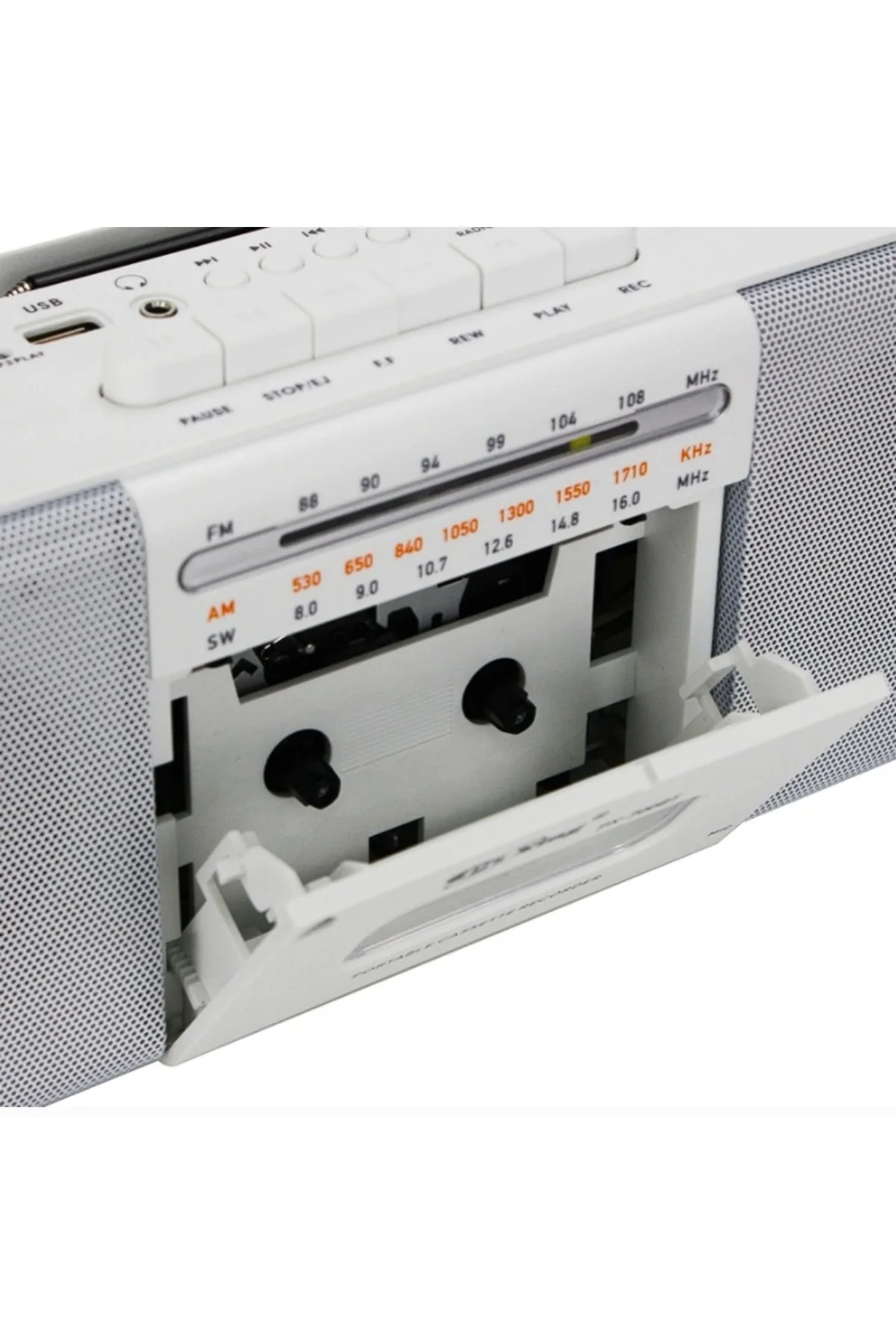 Beyaz nostaljik radyo Bluetooth bağlantılı FM radyo USB MP3 çalar kaset çalar 2 yıl garantili