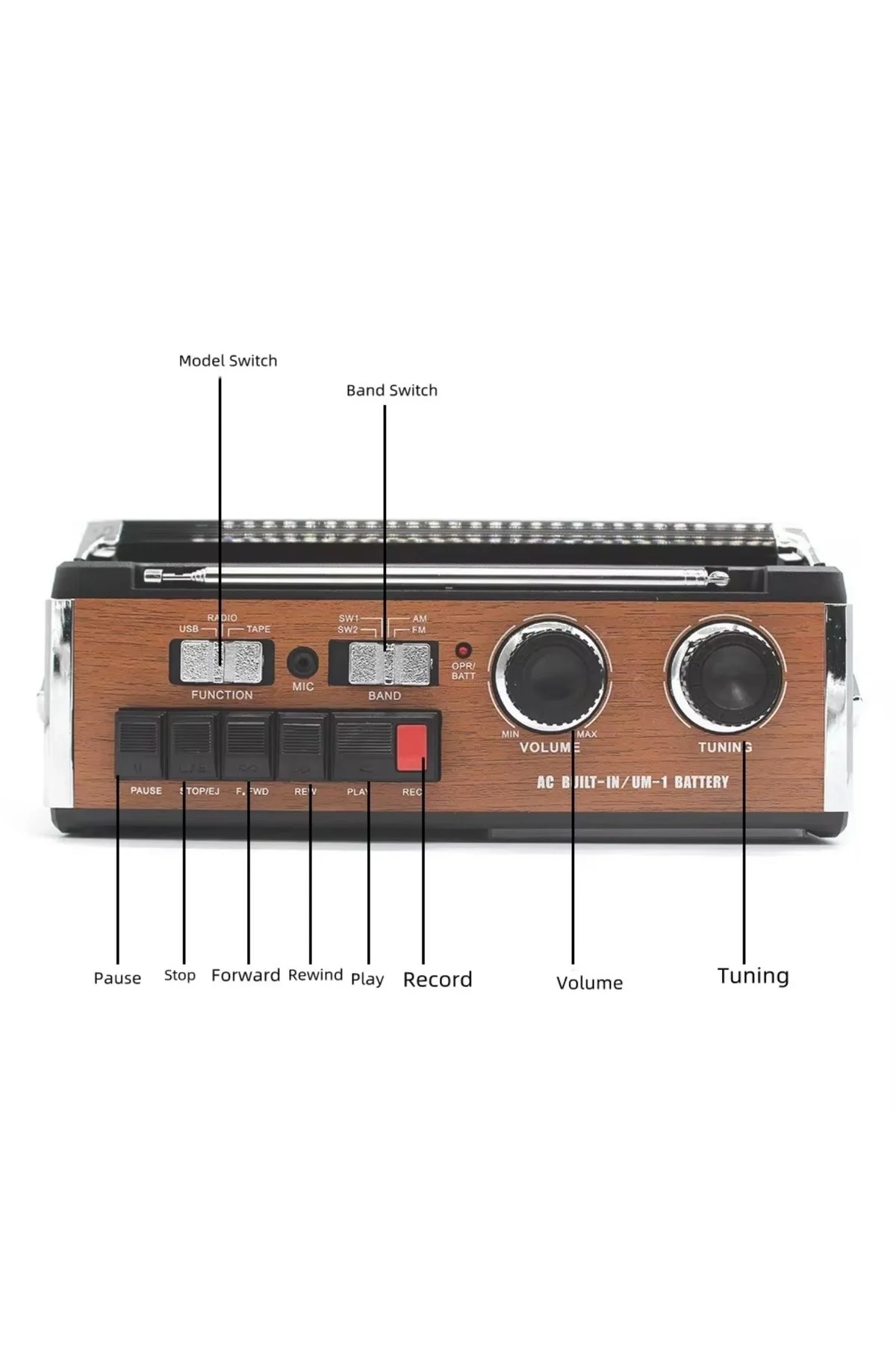 Beyaz nostaljik radyo kaset çalar USB SD FM radyolu 2 yıl garantili Bluetooth yok