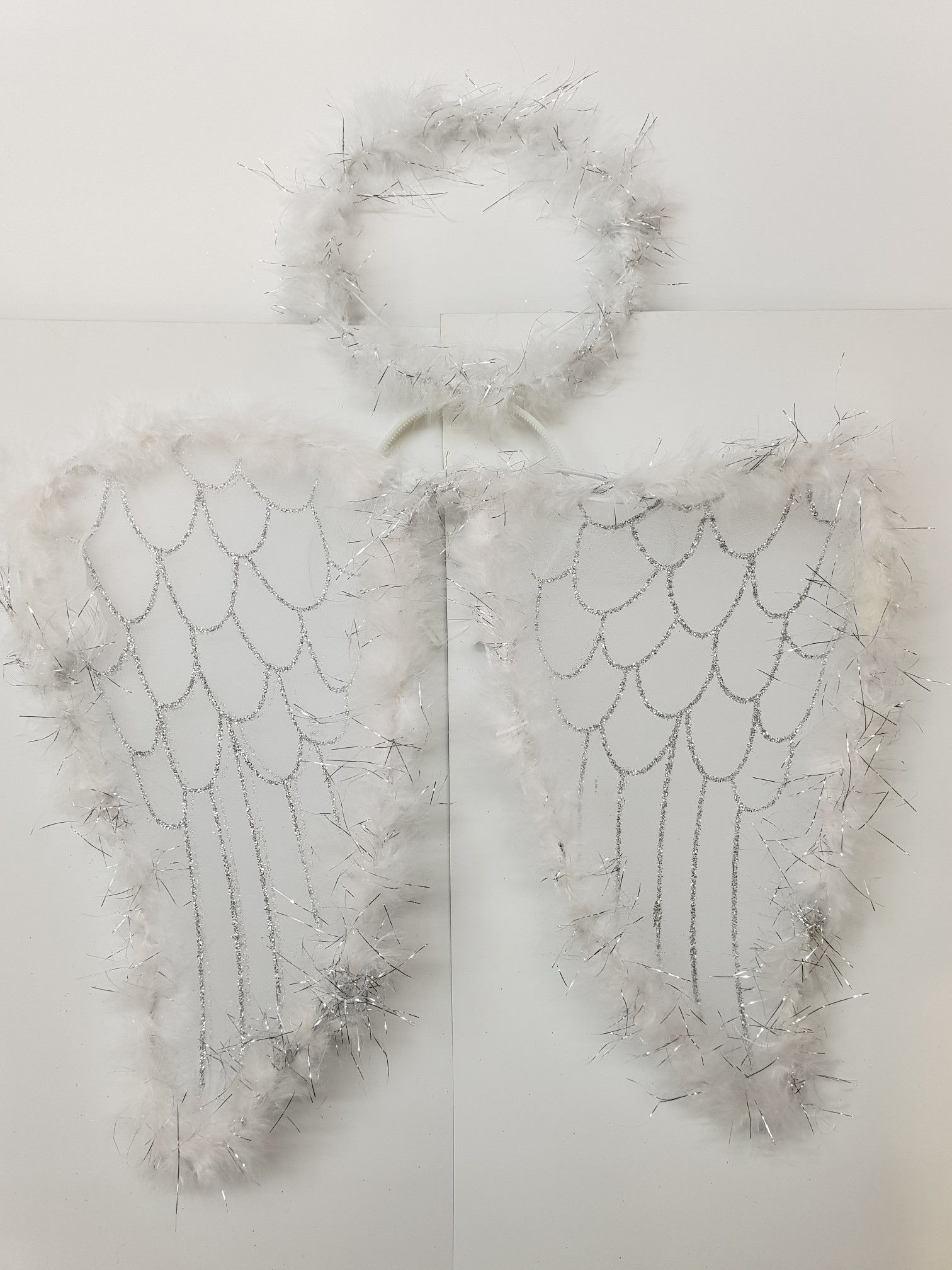 Beyaz Otrişli Dantel Tüllü Peri Kanadı ve Peri Tacı Seti 45x40 cm