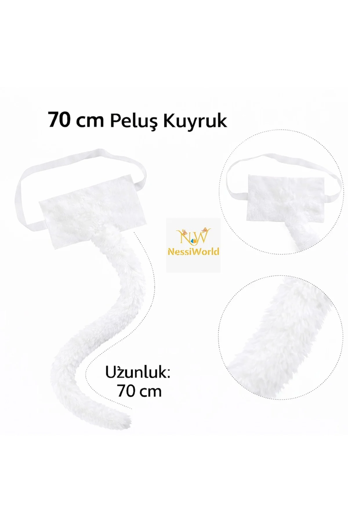 Beyaz Peluş Kuyruk Şekil Verilebilir 70 cm