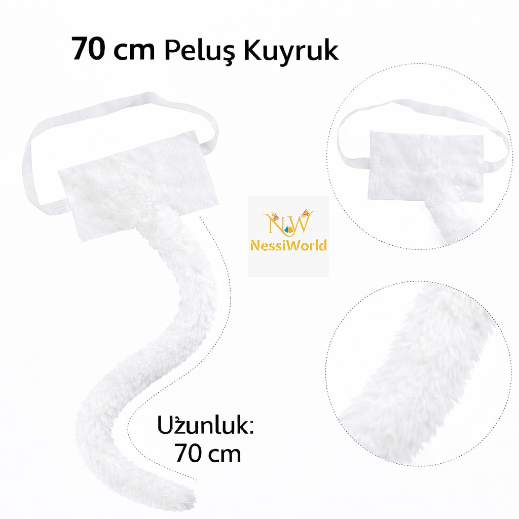 Beyaz Peluş Kuyruk Şekil Verilebilir 70 cm