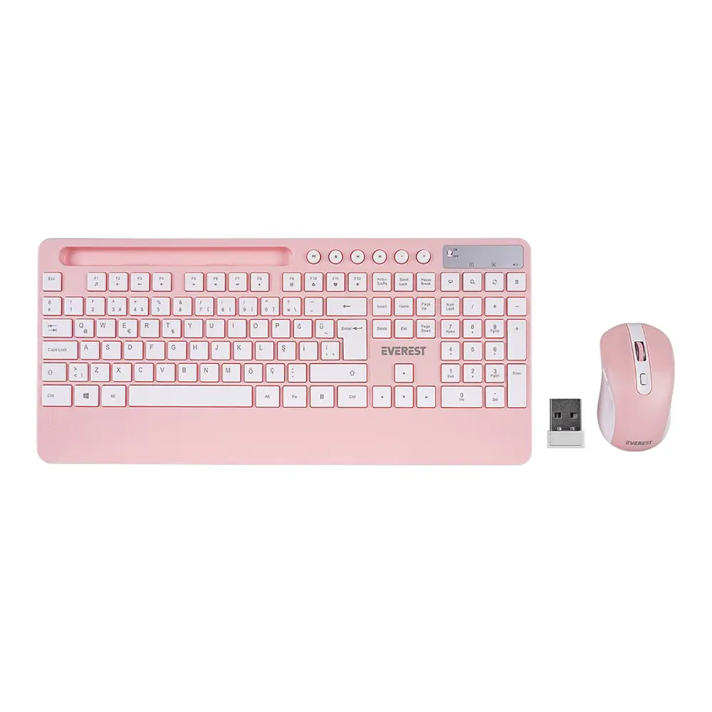 BEYAZ - PEMBE KABLOSUZ KLAVYE - MOUSE SETİ TABLET - TELEFON STAND