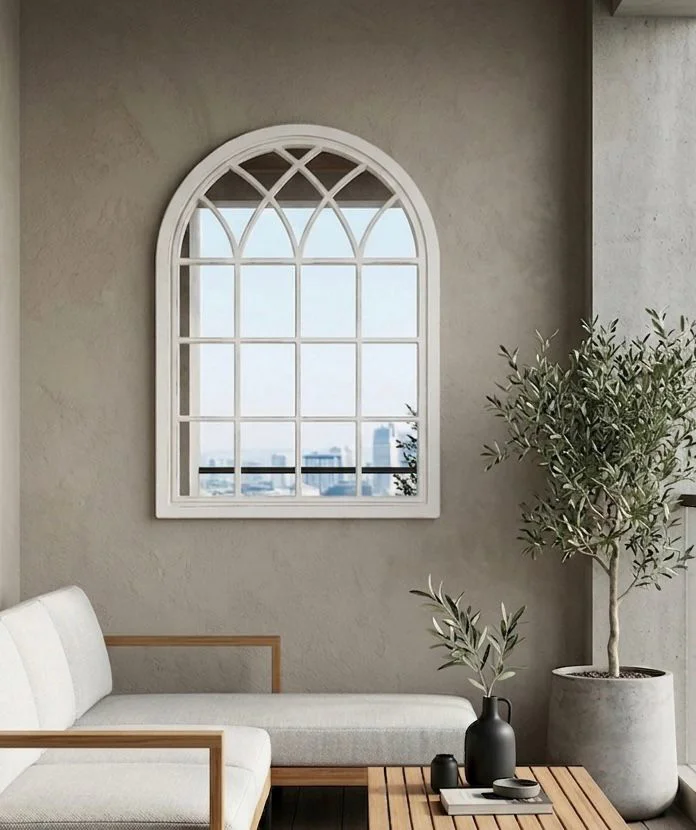 Beyaz Pencere Model Dekoratif Duvar Aynası Modern, Country, İskan Beyaz Pencere Model Dekoratif Duvar Aynası Modern, Country, İskan