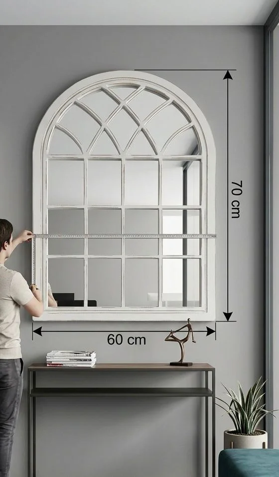 Beyaz Pencere Model Dekoratif Duvar Aynası Modern, Country, İskan Beyaz Pencere Model Dekoratif Duvar Aynası Modern, Country, İskan