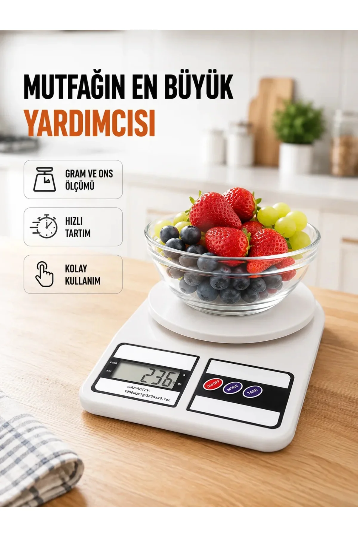 Beyaz Plastik Dijital Mutfak Tartısı – 24x16.8x1.5cm Beyaz Plastik Dijital Mutfak Tartısı – 24x16.8x1.5cm