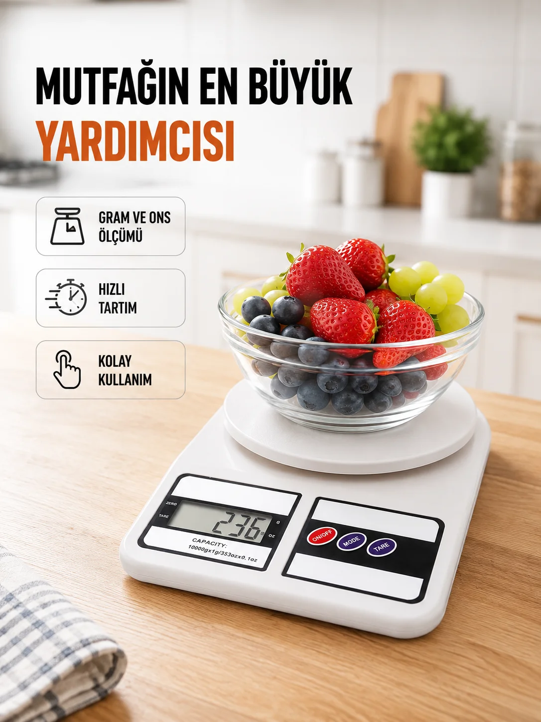 Beyaz Plastik Dijital Mutfak Tartısı – 24x16.8x1.5cm Beyaz Plastik Dijital Mutfak Tartısı – 24x16.8x1.5cm